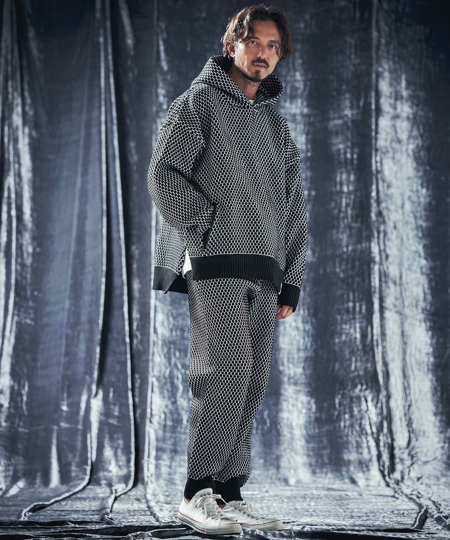 ANGENEHM(アンゲネーム)】Light yarn color scheme waffle knit hoodie
