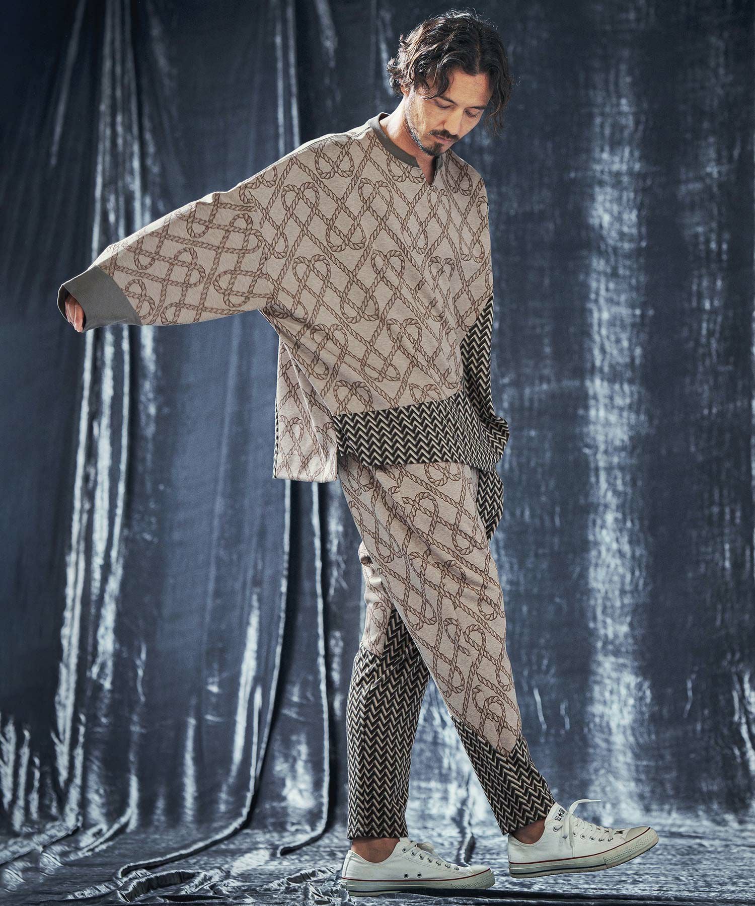 Mの6枚「ベージュ3枚とパープル3枚」 50%OFF【ANGENEHM(アンゲネーム)】Patterned switching long sleeve