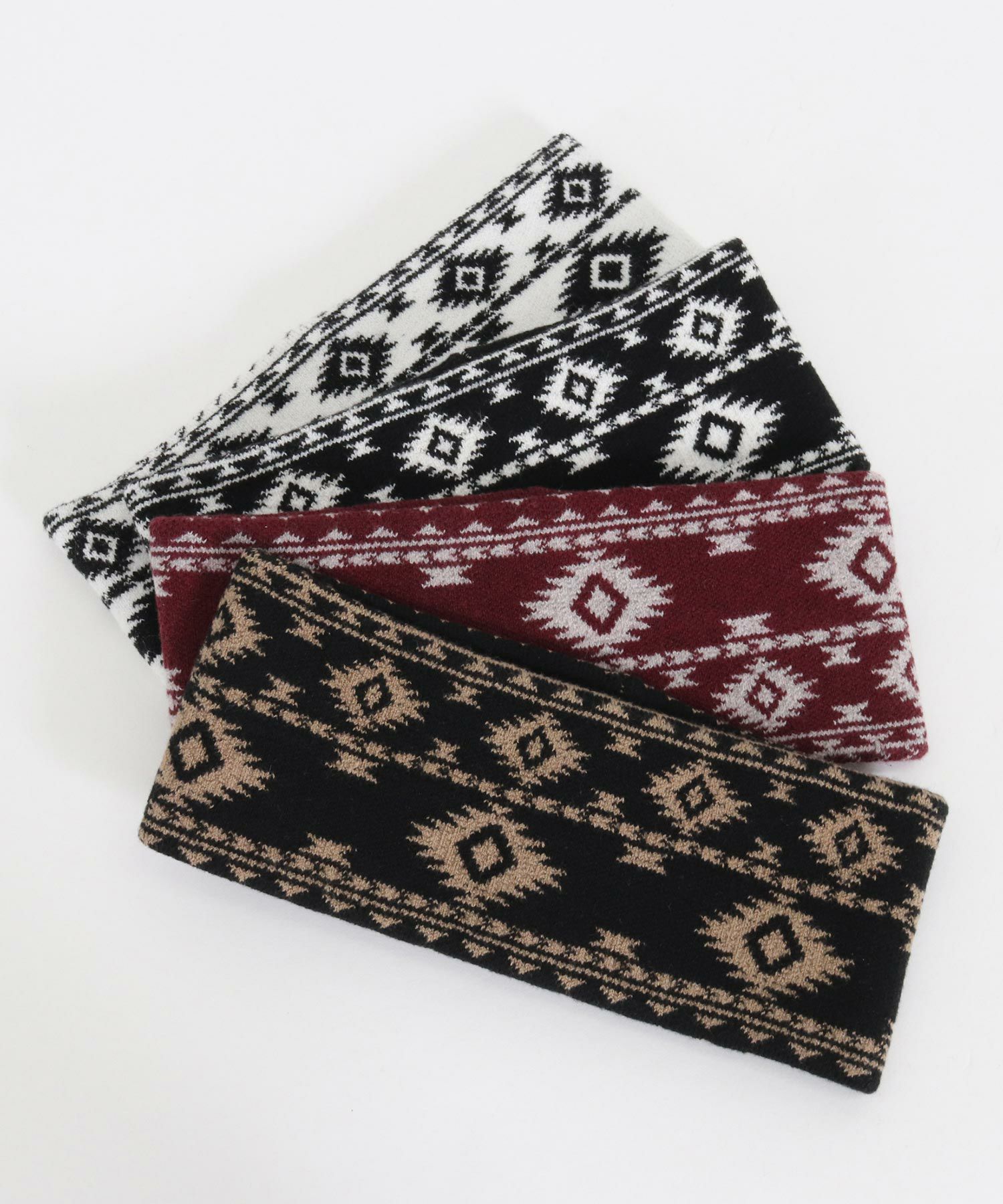 ANGENEHM(アンゲネーム)】Native pattern knit headband ニットヘア