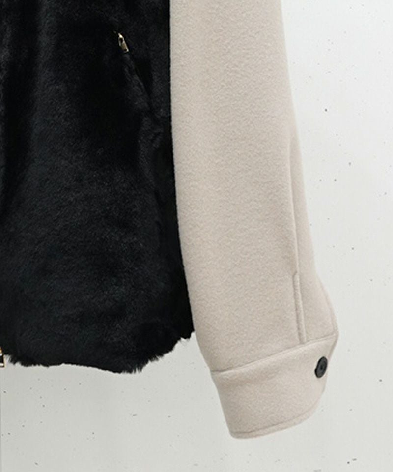 50%OFF【CULLNI(クルニ)】Eco Fur & Melton Half Zip Up Short Coat