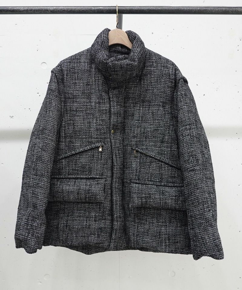 【美品】CULLNI 24-AW Stretch Wool DownJacket 50%OFF【CULLNI(クルニ)】Butcher Tweed Removable Sleeves Down