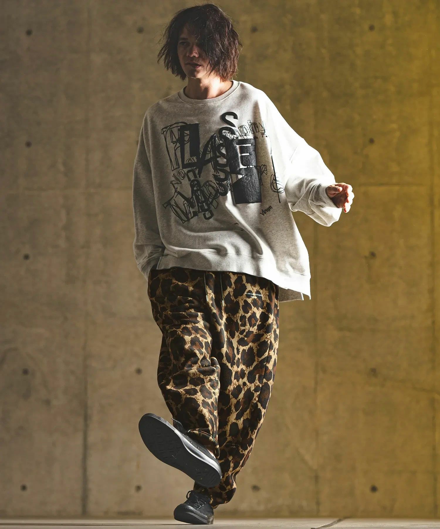 GLIMCLAP(グリムクラップ)】 Fleece fabric pants -leopard pattern