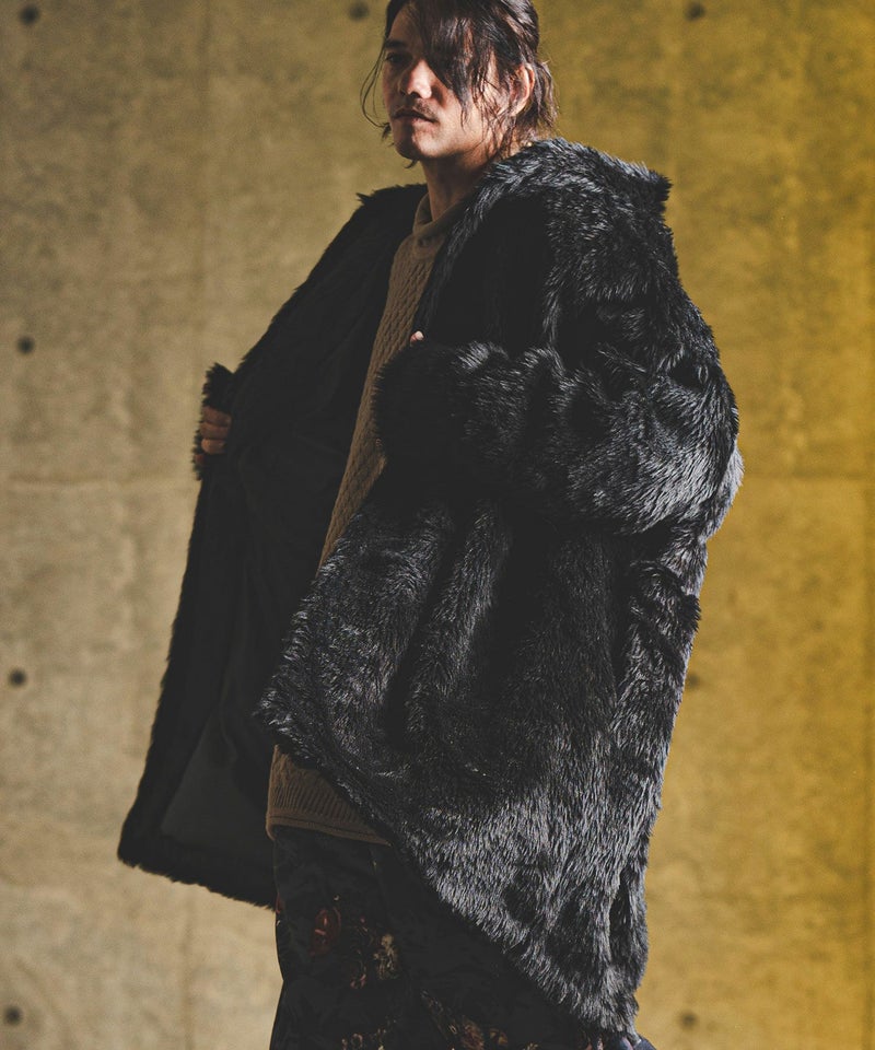 50%OFF【GLIMCLAP(グリムクラップ)】Faux fur buttonless hooded coat 