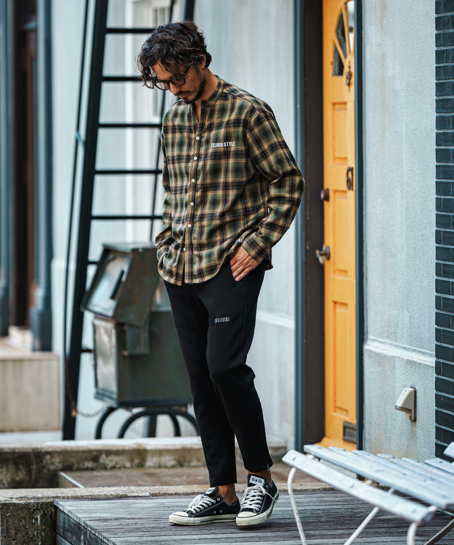 30%OFF【felkod(フィルコッド)】Flannel Check Band Collar Shirts