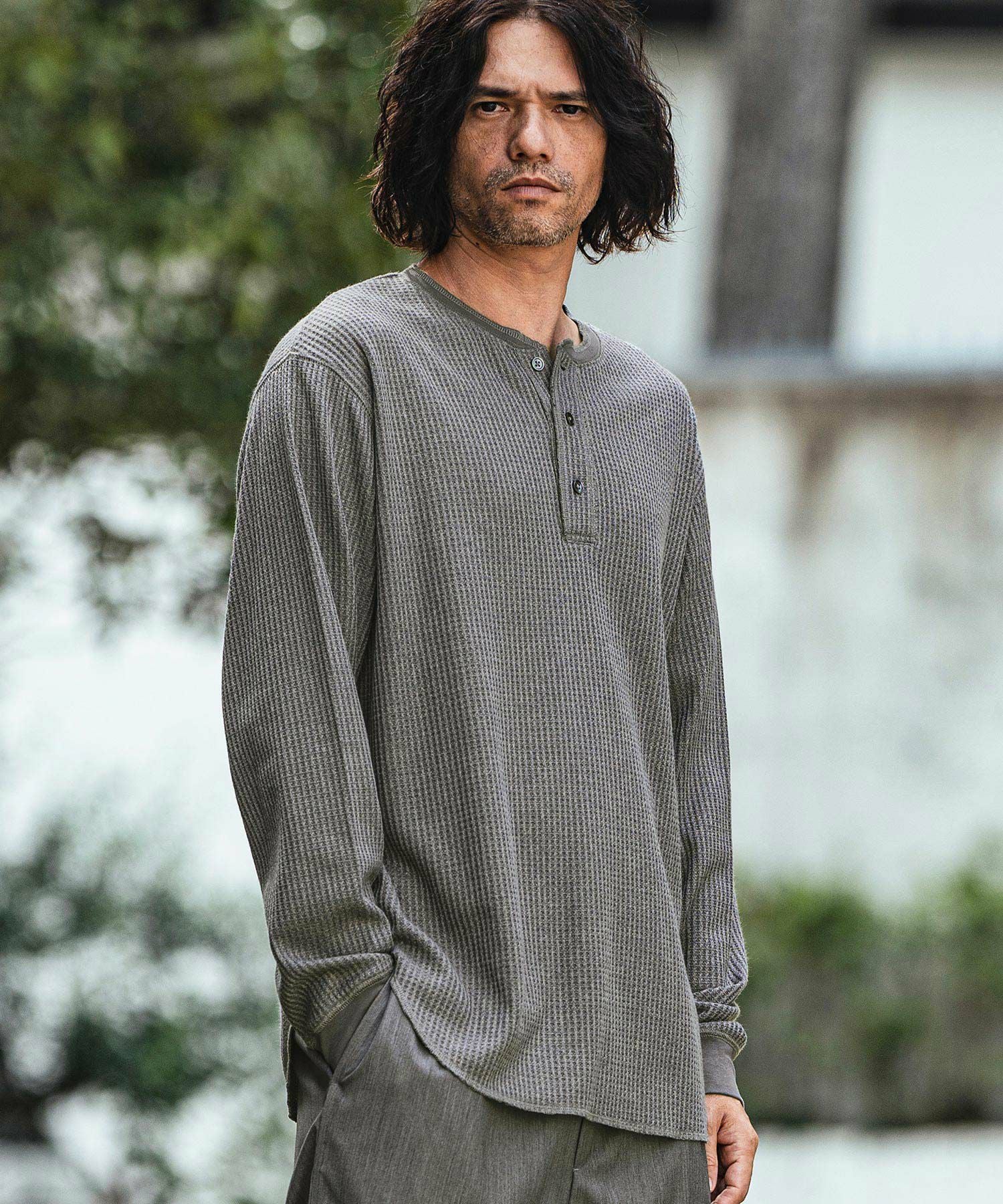 50%OFF【CAMBIO(カンビオ)】ワッフルヘンリーネックロンT | CAMBIO