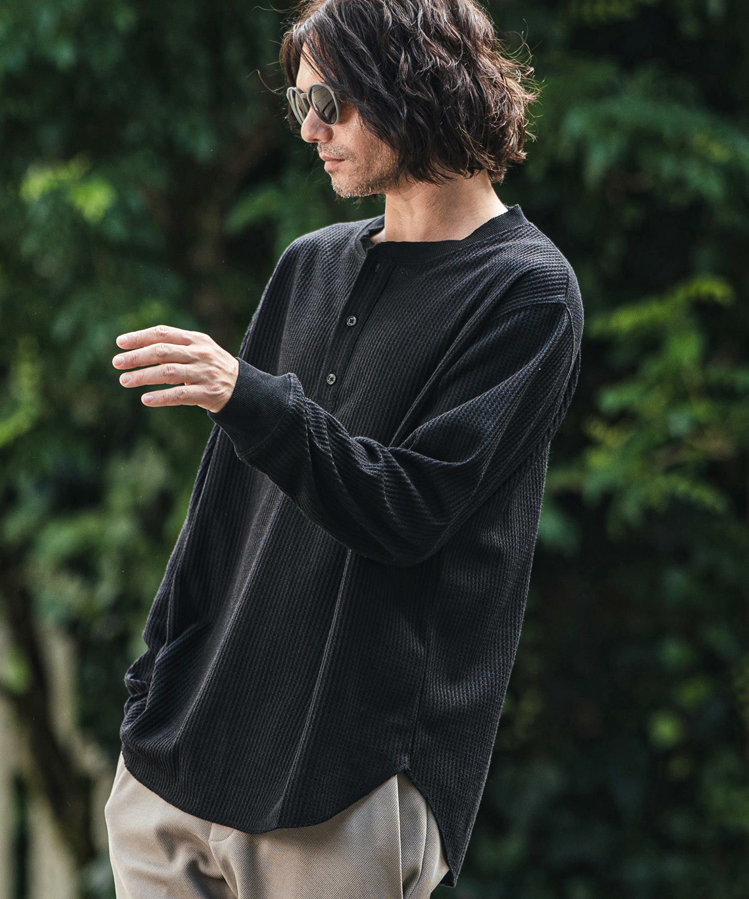 50%OFF【CAMBIO(カンビオ)】ワッフルヘンリーネックロンT | CAMBIO