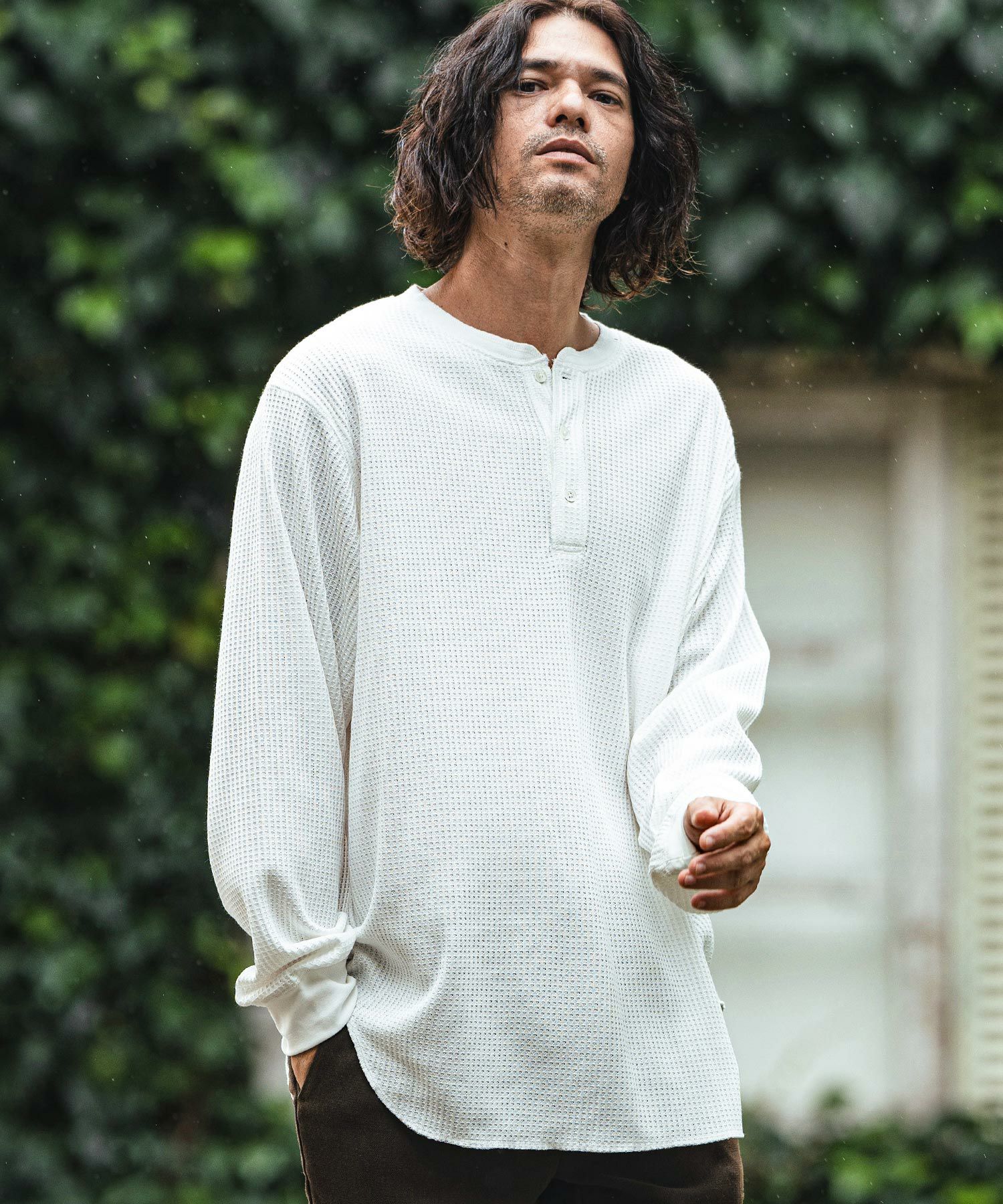 50%OFF【CAMBIO(カンビオ)】ワッフルヘンリーネックロンT | CAMBIO