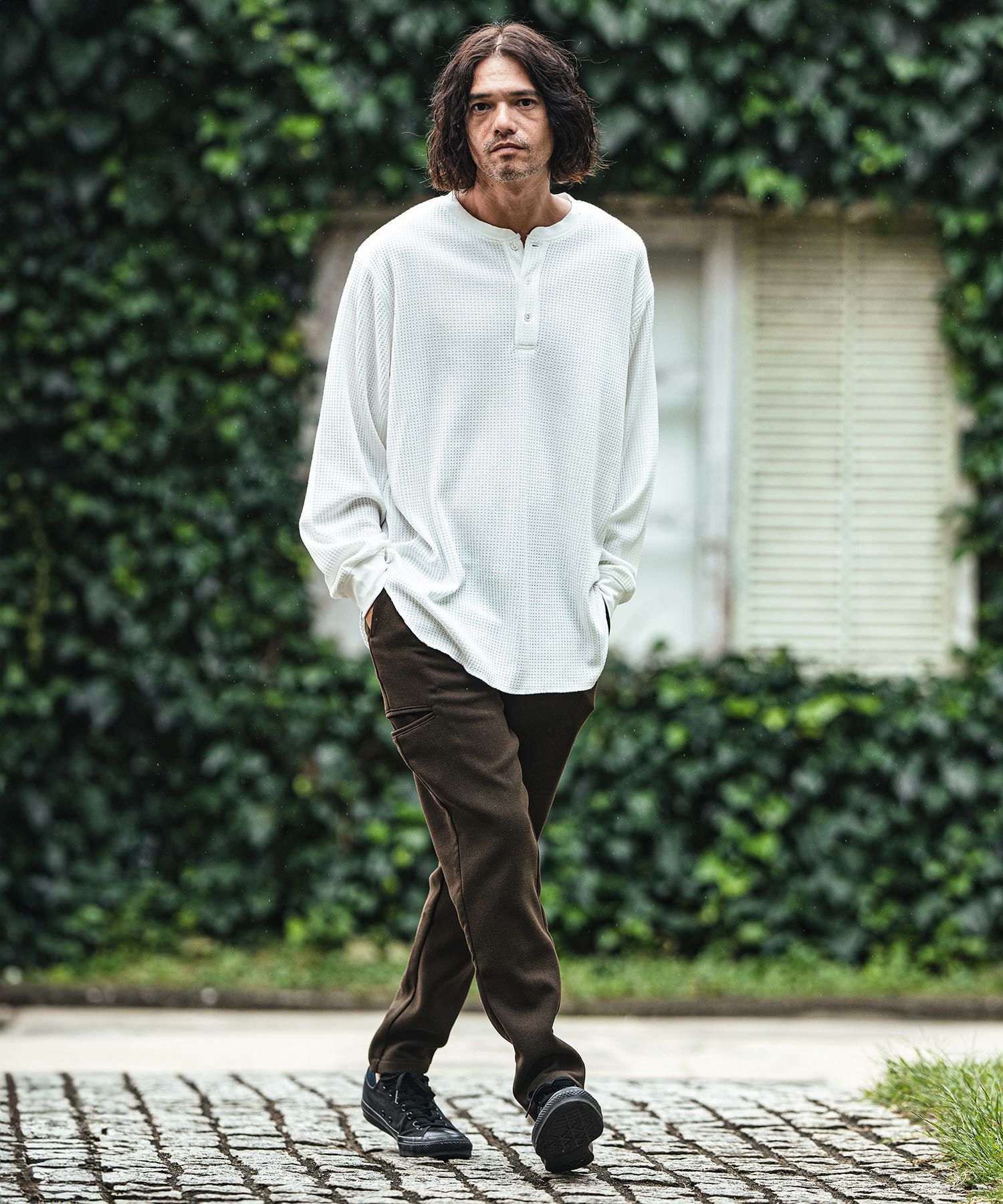 50%OFF【CAMBIO(カンビオ)】ワッフルヘンリーネックロンT | CAMBIO