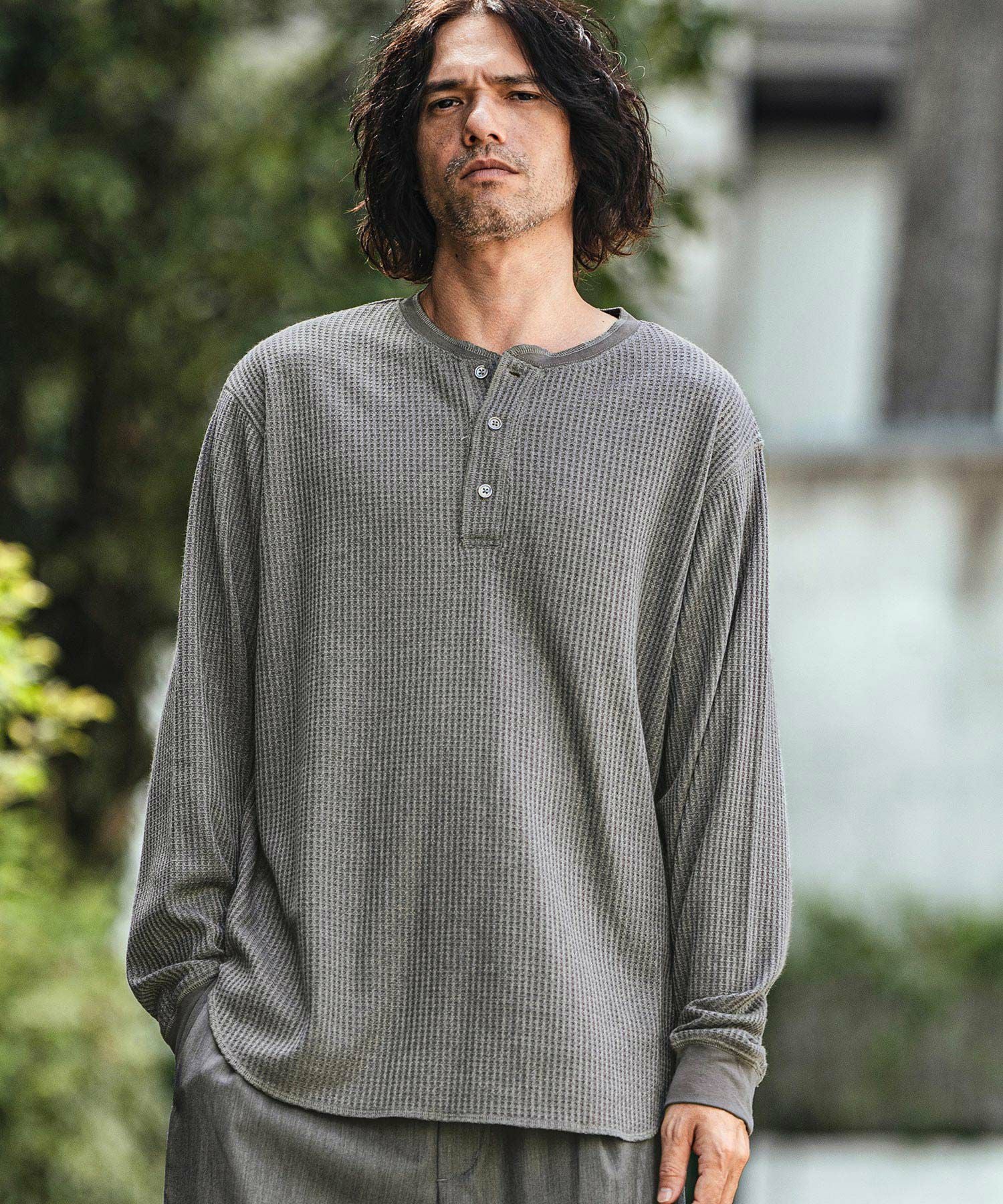 50%OFF【CAMBIO(カンビオ)】ワッフルヘンリーネックロンT | CAMBIO