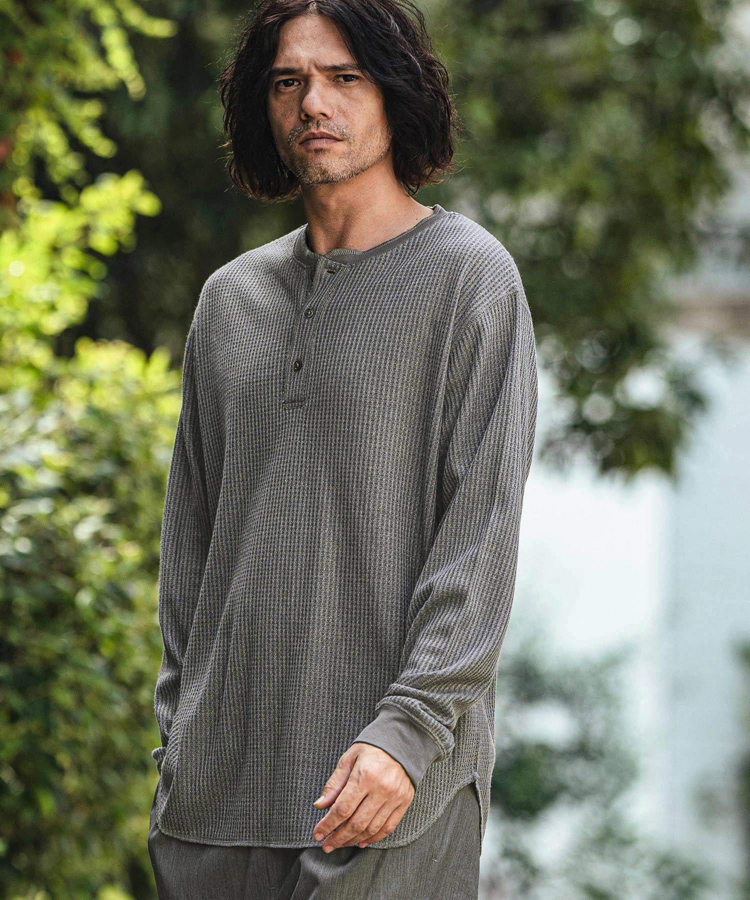 50%OFF【CAMBIO(カンビオ)】ワッフルヘンリーネックロンT | CAMBIO