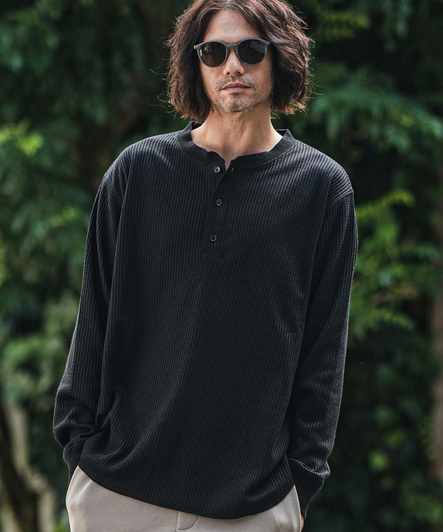 50%OFF【CAMBIO(カンビオ)】ワッフルヘンリーネックロンT | CAMBIO