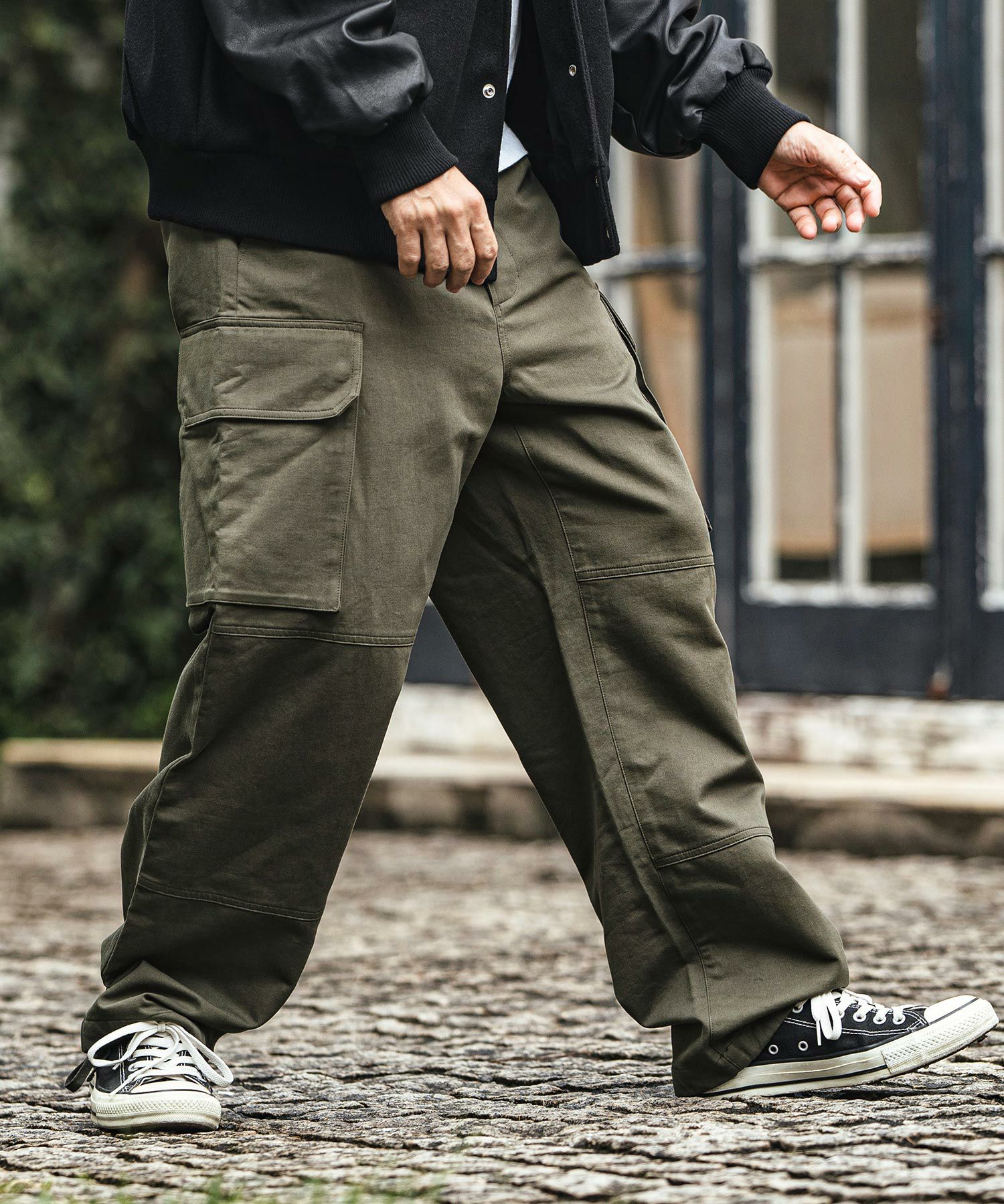 【新品】how＊カーゴパンツ 004 ブラック 50%OFF【CAMBIO(カンビオ)】Back Satin Wide Straight Cargo Pants
