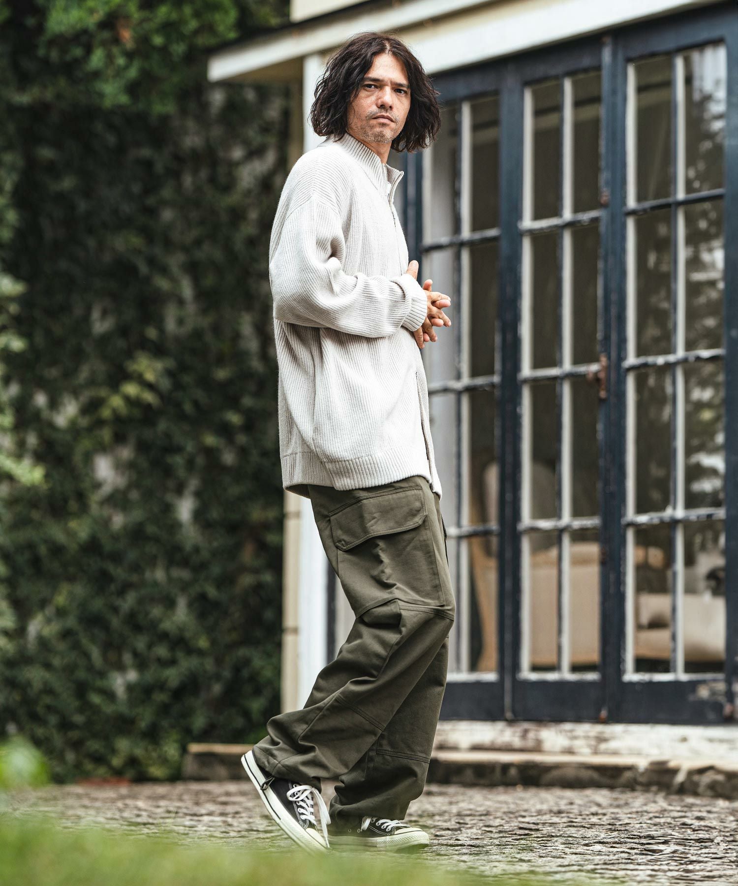 50%OFF【CAMBIO(カンビオ)】Back Satin Wide Straight Cargo Pants
