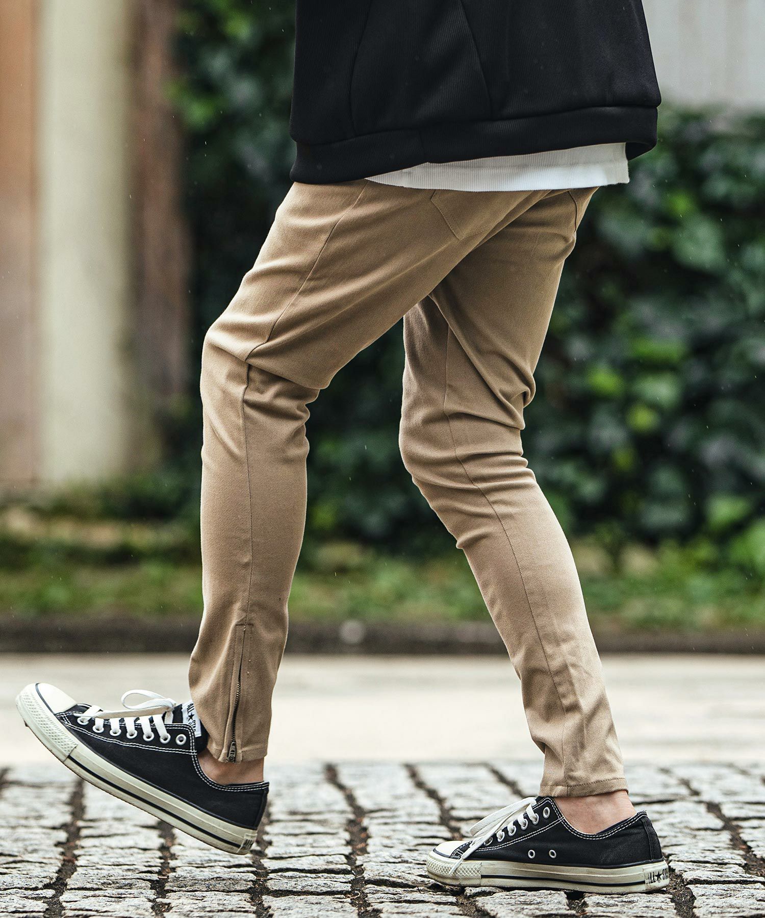 50%OFF【CAMBIO(カンビオ)】ストレッチツイル裾ZIPテーパードパンツ(BP