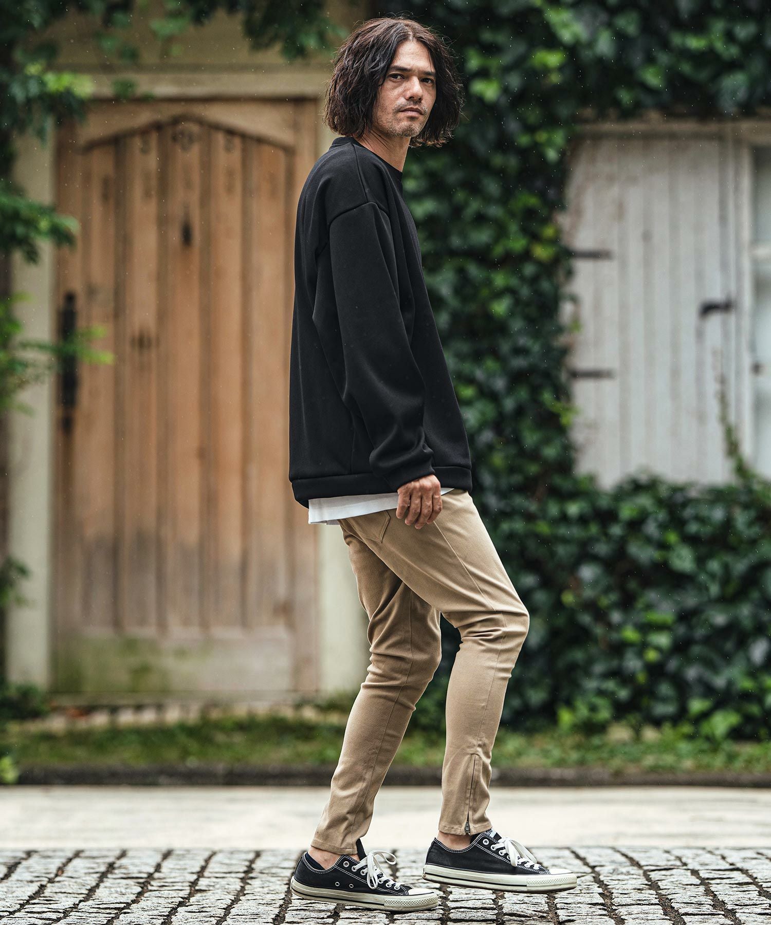 50%OFF【CAMBIO(カンビオ)】ストレッチツイル裾ZIPテーパードパンツ(BP