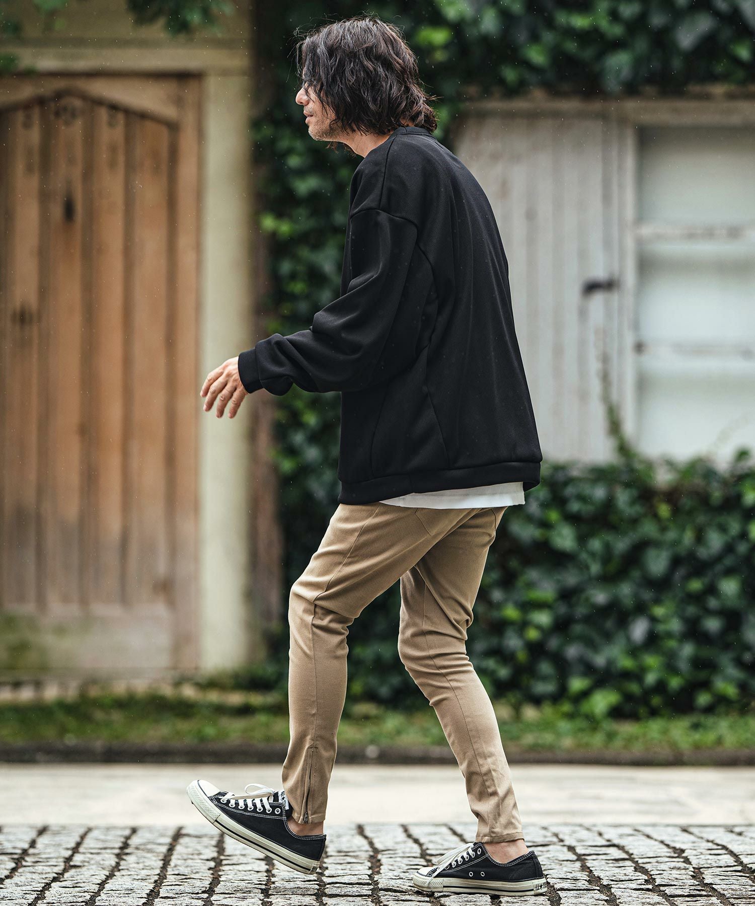 50%OFF【CAMBIO(カンビオ)】ストレッチツイル裾ZIPテーパードパンツ(BP