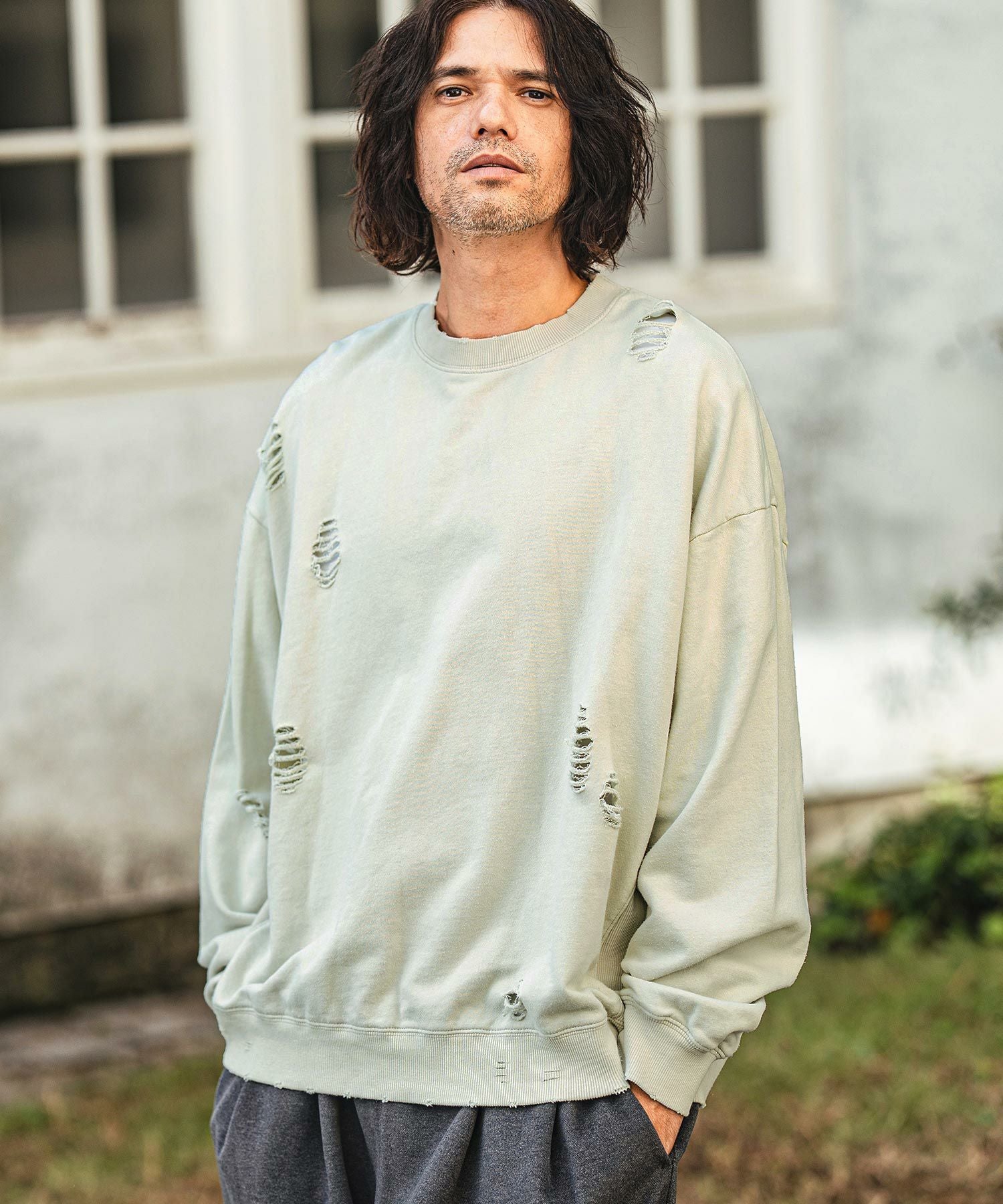 60%OFF【CAMBIO(カンビオ)】裏毛製品染めダメージプルパーカー