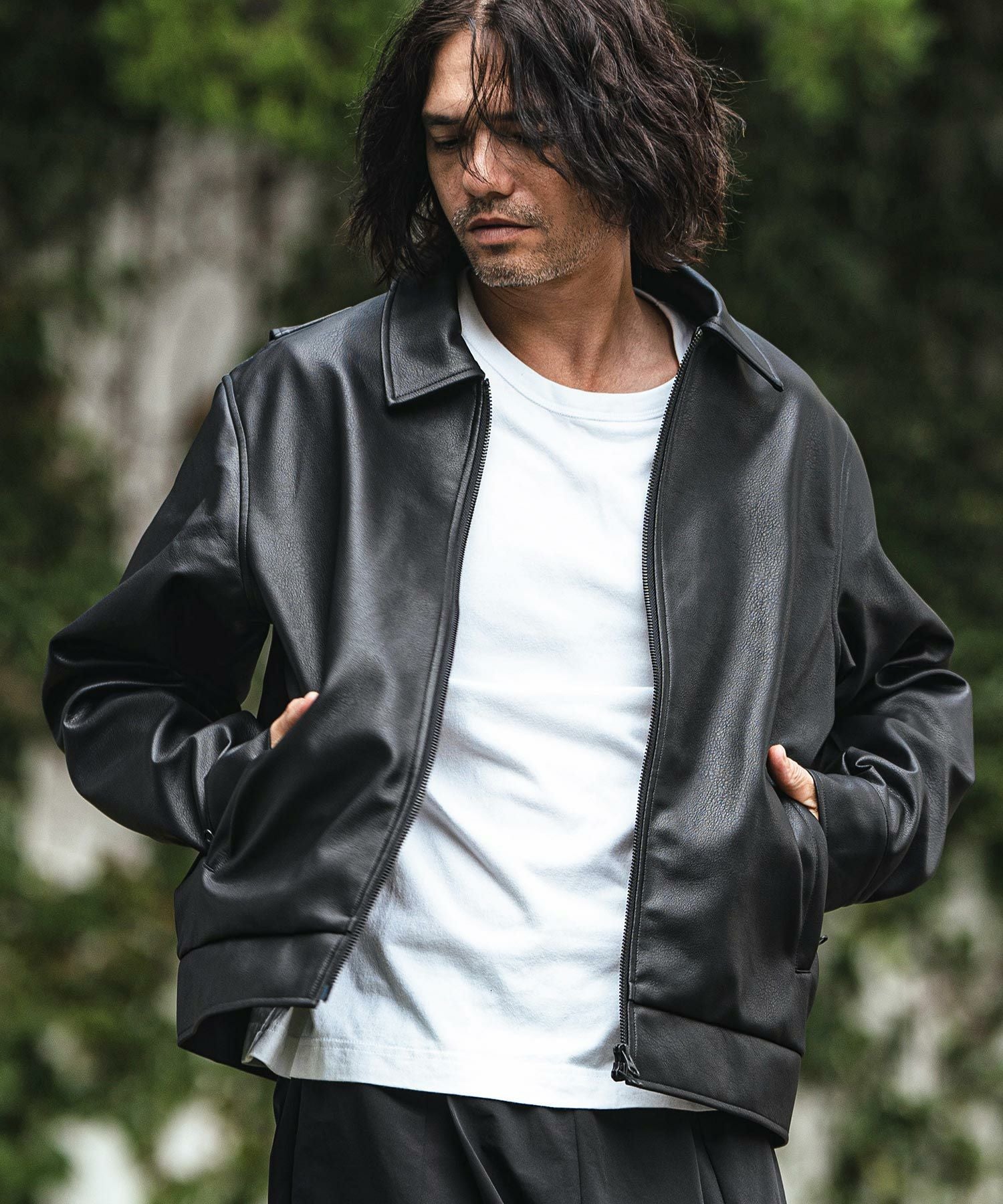CAMBIO(カンビオ)】Synthetic Leather Zip Up Jacket ジップアップ