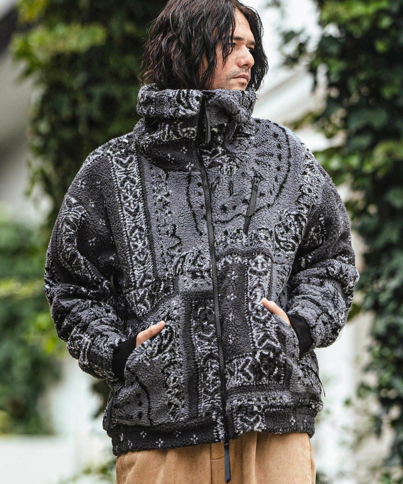 30%OFF【CAMBIO(カンビオ)】Bandana Pattern Boa Volume Neck Blouson 