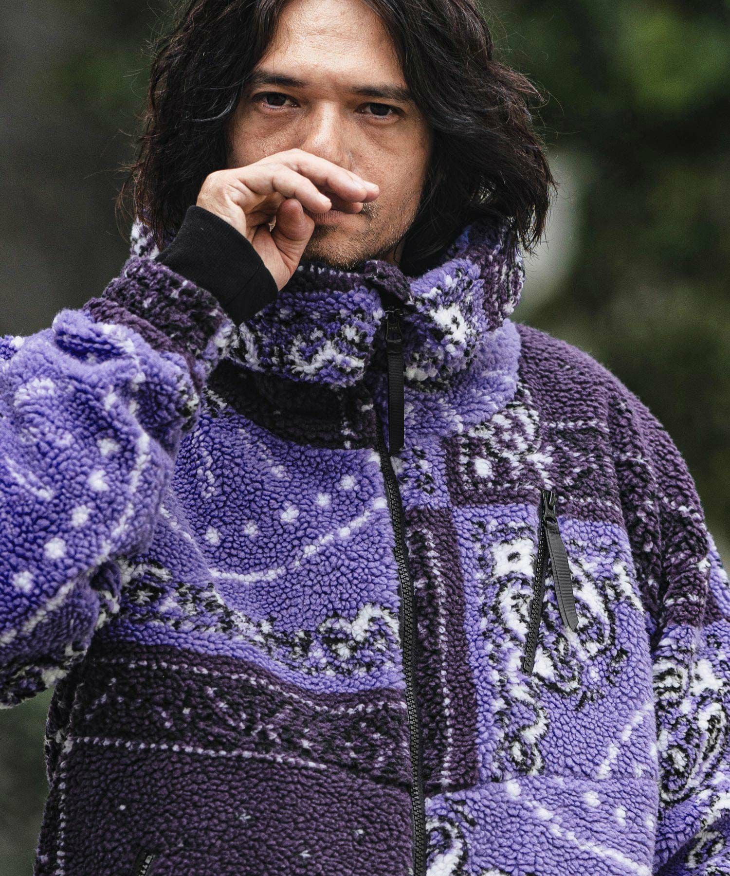 30%OFF【CAMBIO(カンビオ)】Bandana Pattern Boa Volume Neck Blouson