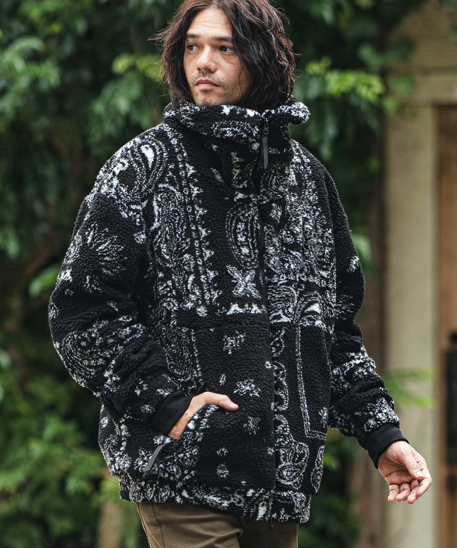 30%OFF【CAMBIO(カンビオ)】Bandana Pattern Boa Volume Neck Blouson