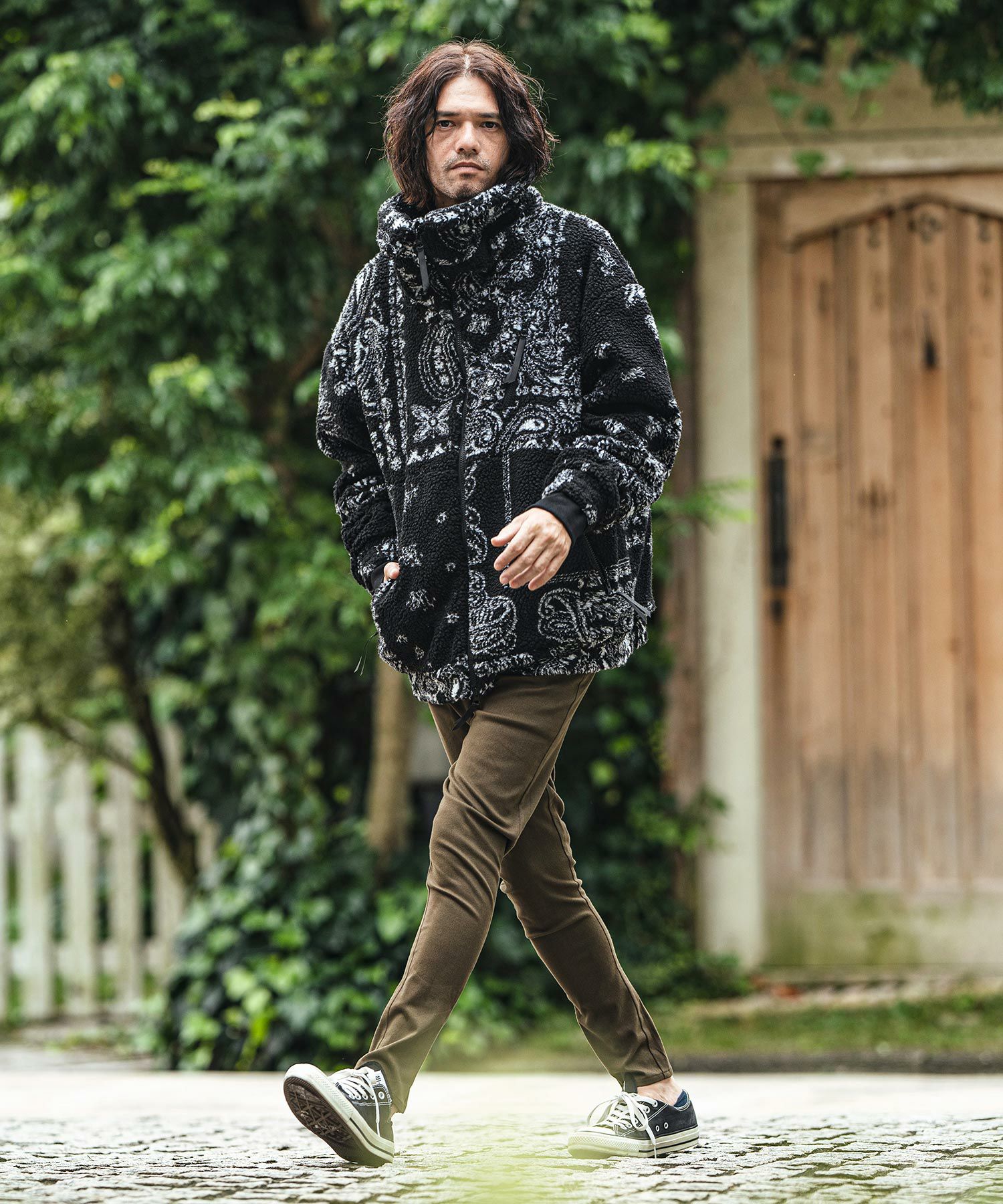 30%OFF【CAMBIO(カンビオ)】Bandana Pattern Boa Volume Neck Blouson