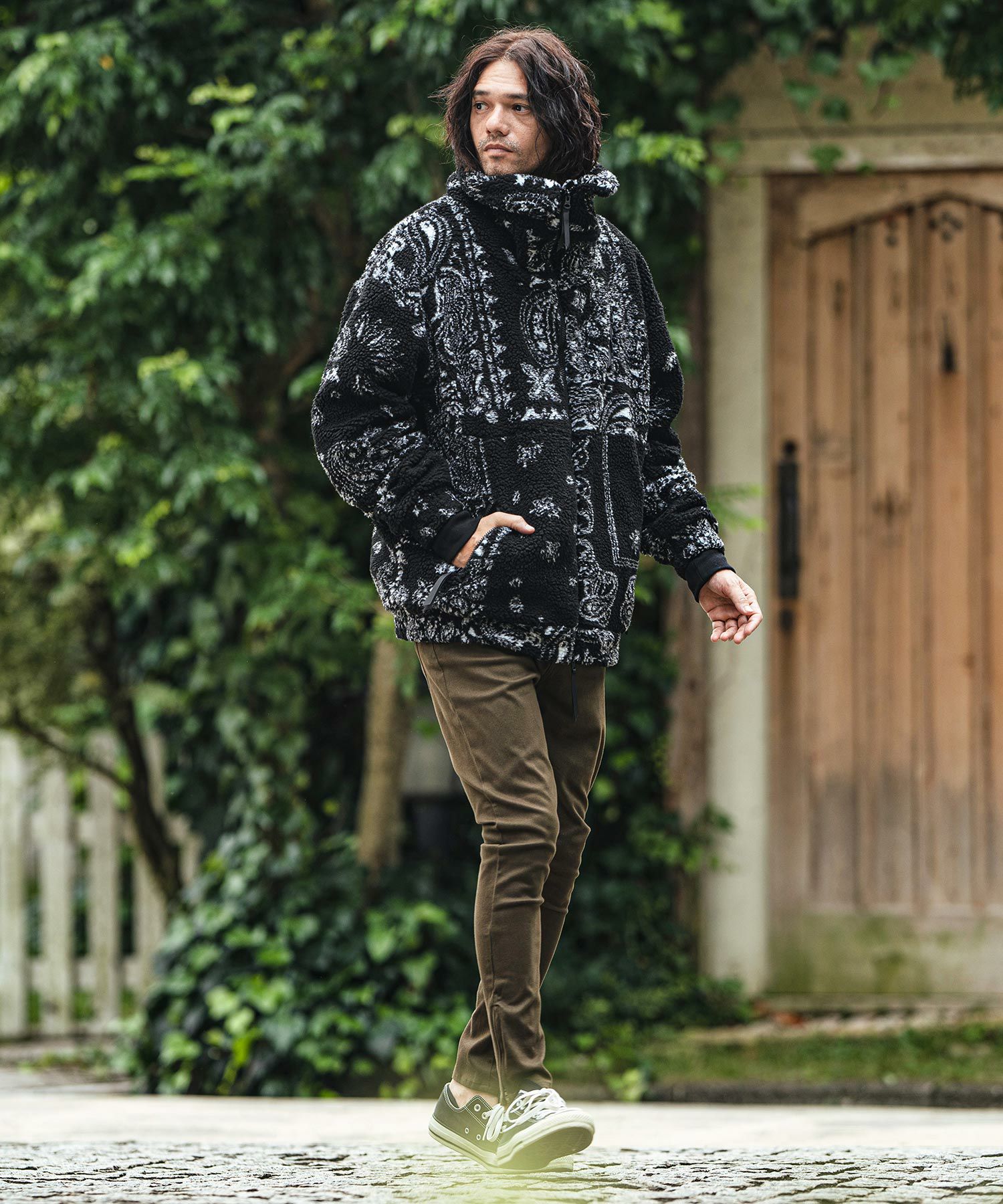 30%OFF【CAMBIO(カンビオ)】Bandana Pattern Boa Volume Neck Blouson