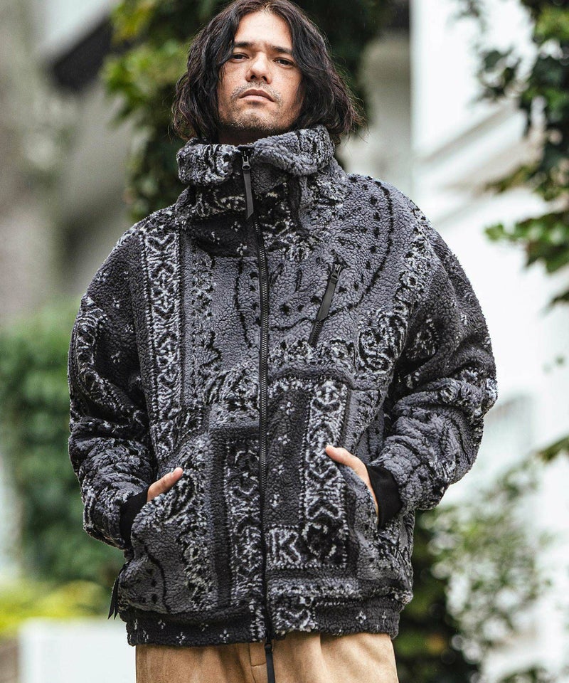 30%OFF【CAMBIO(カンビオ)】Bandana Pattern Boa Volume Neck Blouson 