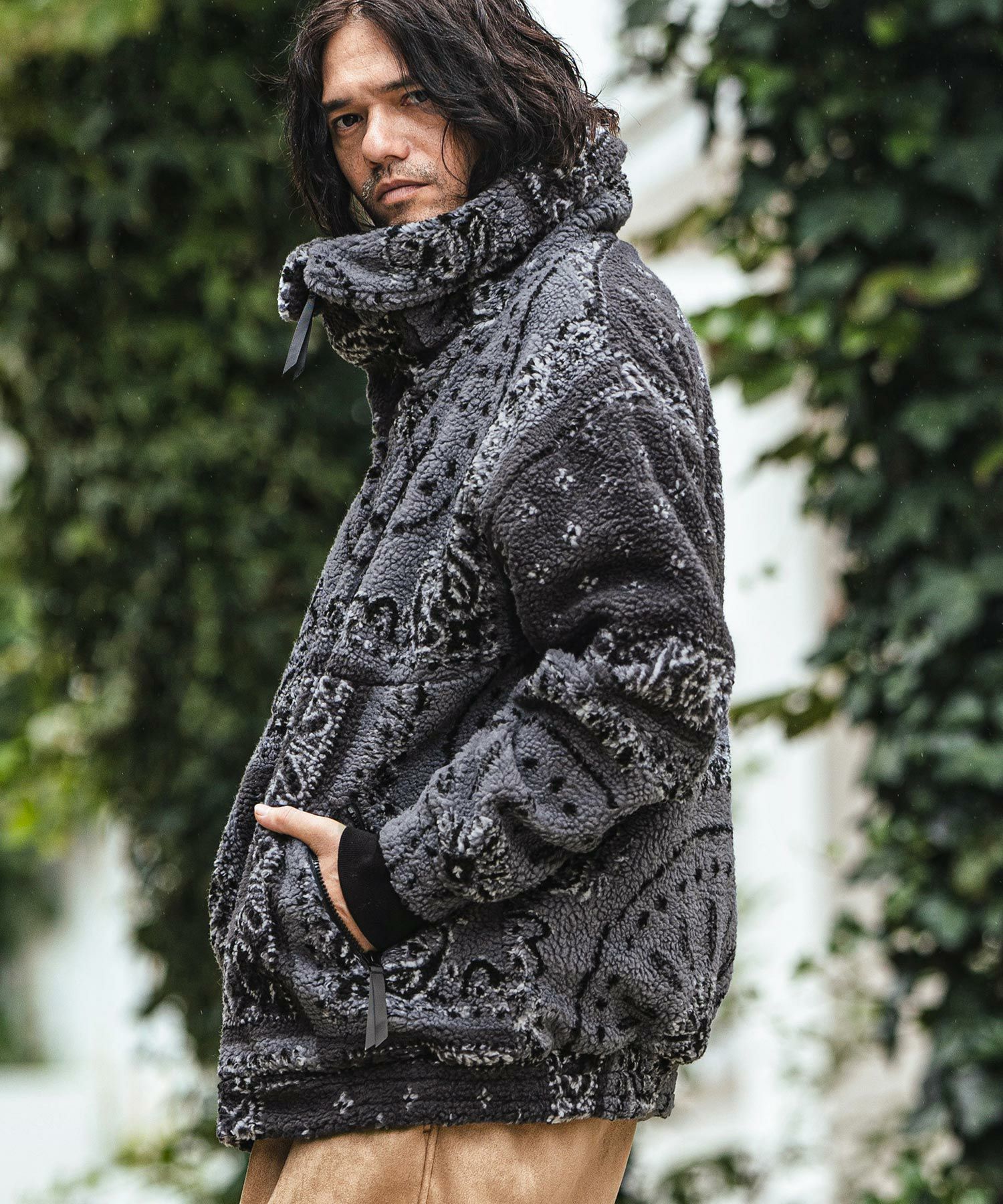 30%OFF【CAMBIO(カンビオ)】Bandana Pattern Boa Volume Neck Blouson