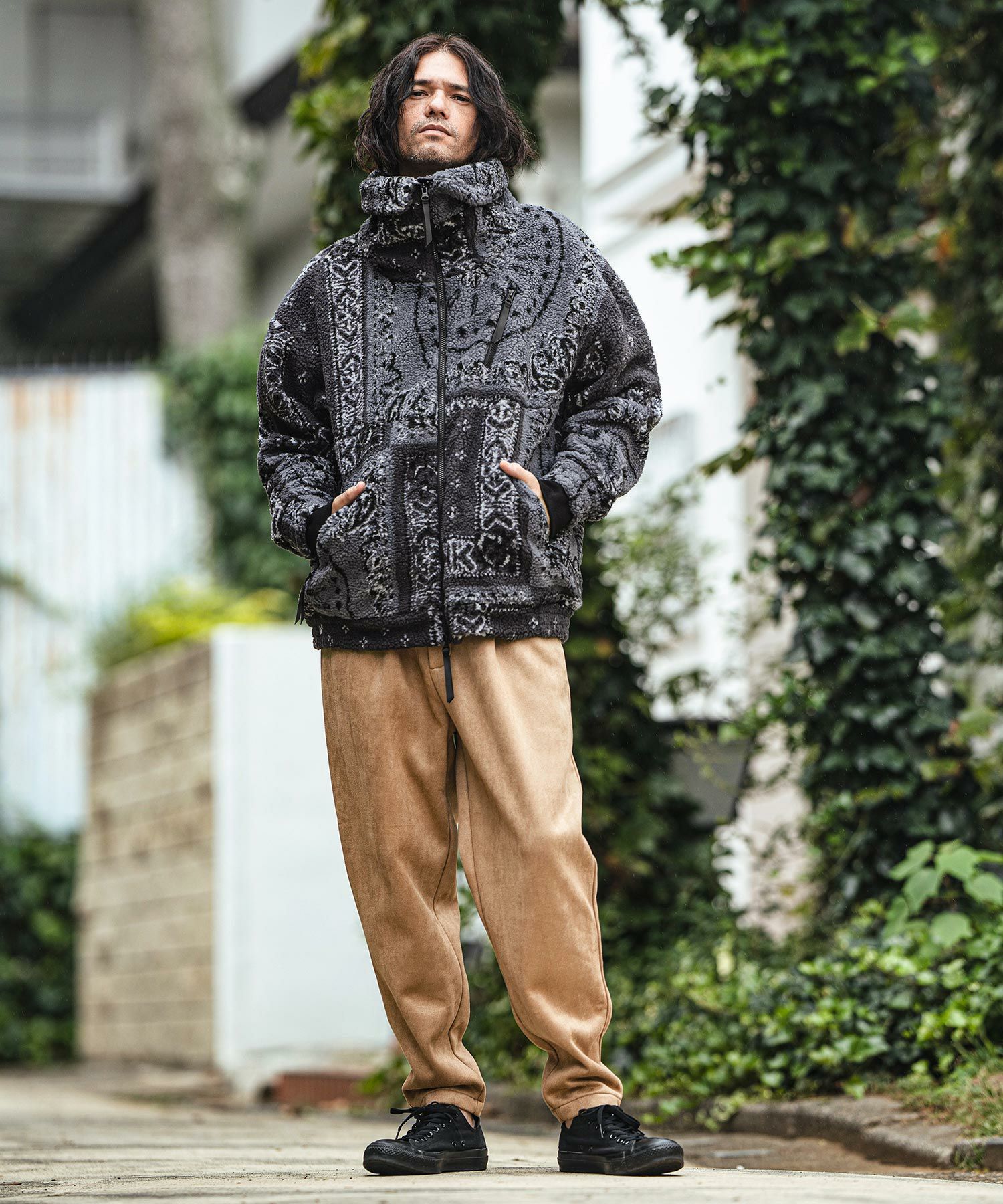 30%OFF【CAMBIO(カンビオ)】Bandana Pattern Boa Volume Neck Blouson