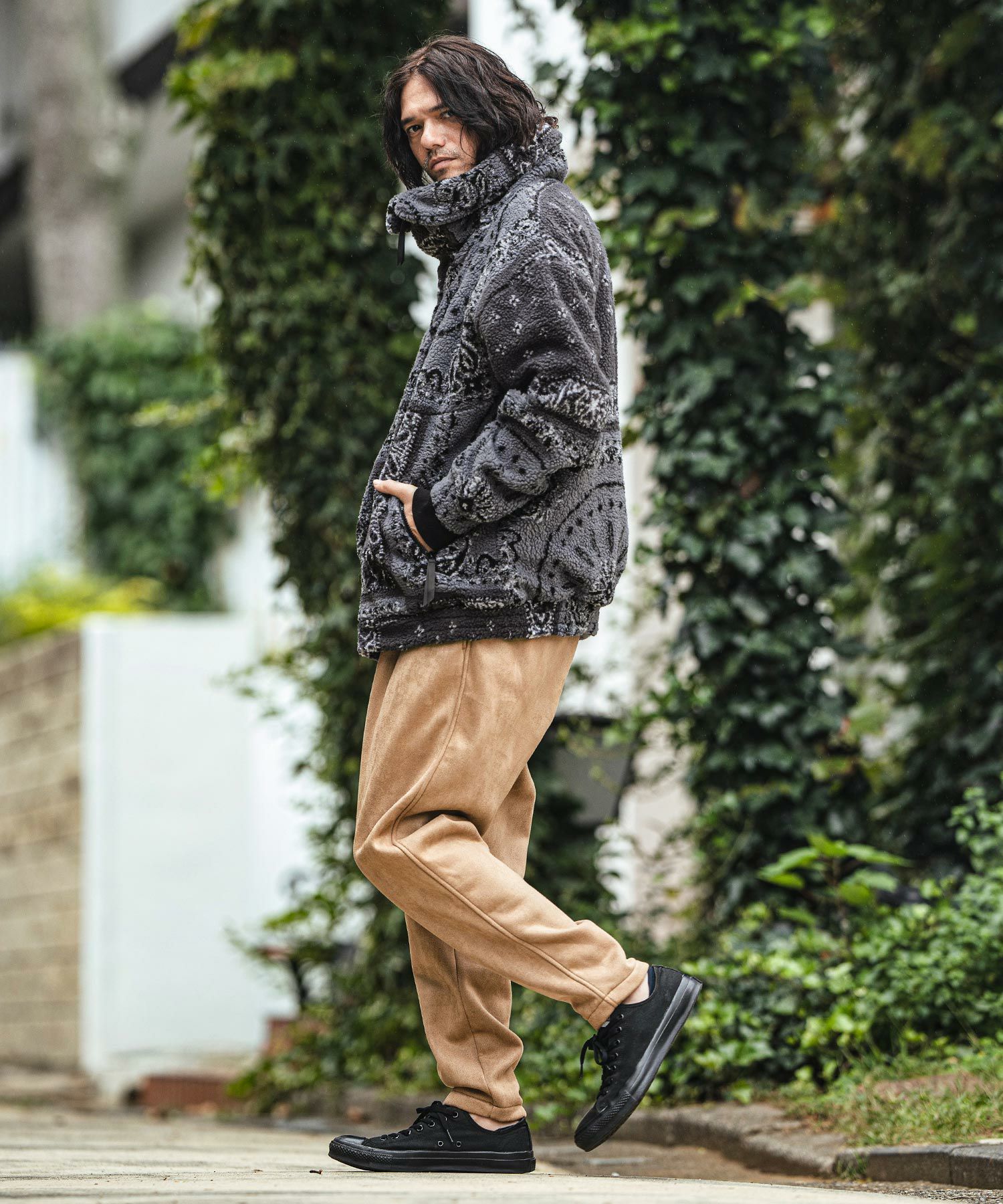 30%OFF【CAMBIO(カンビオ)】Bandana Pattern Boa Volume Neck Blouson