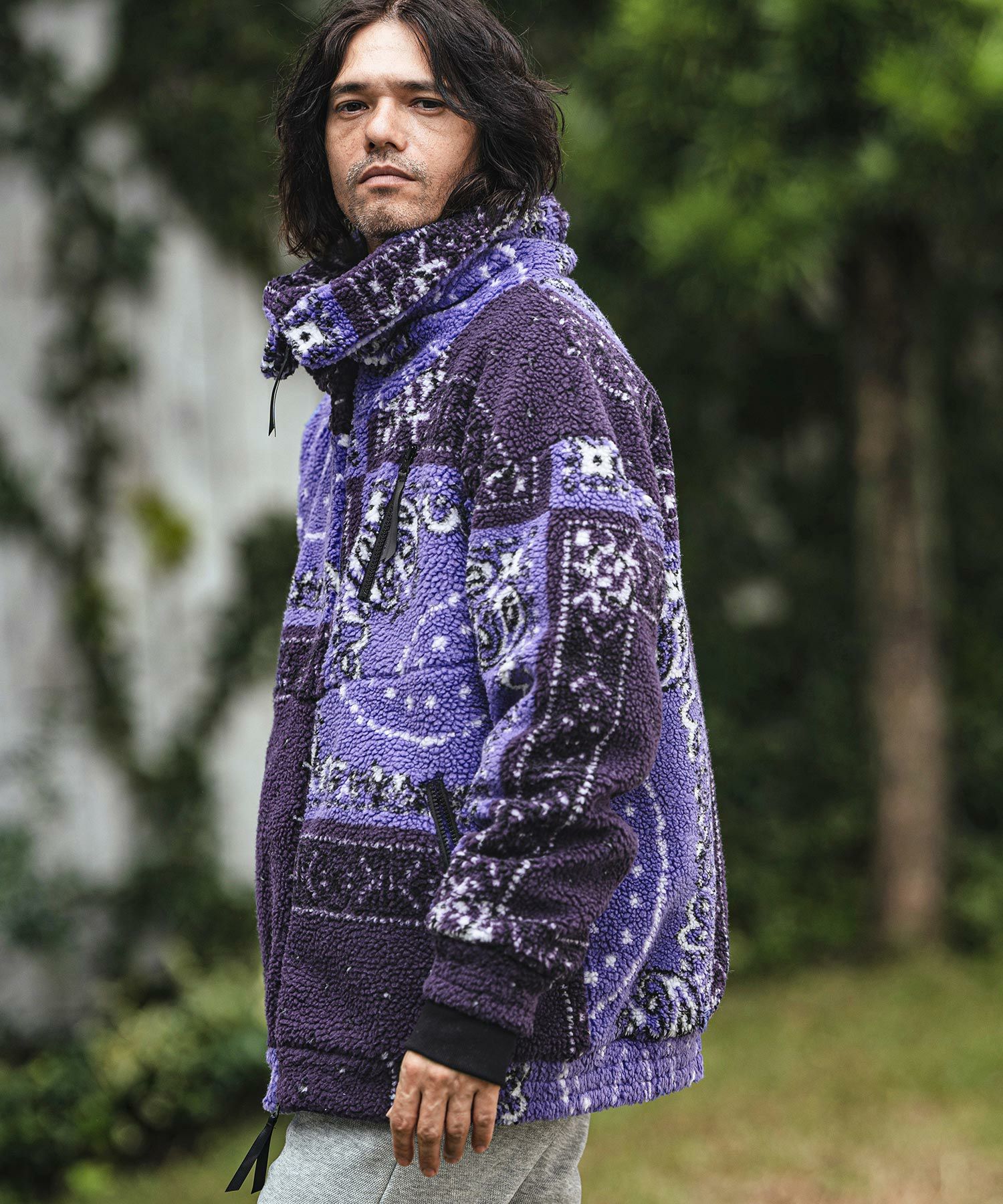 30%OFF【CAMBIO(カンビオ)】Bandana Pattern Boa Volume Neck Blouson