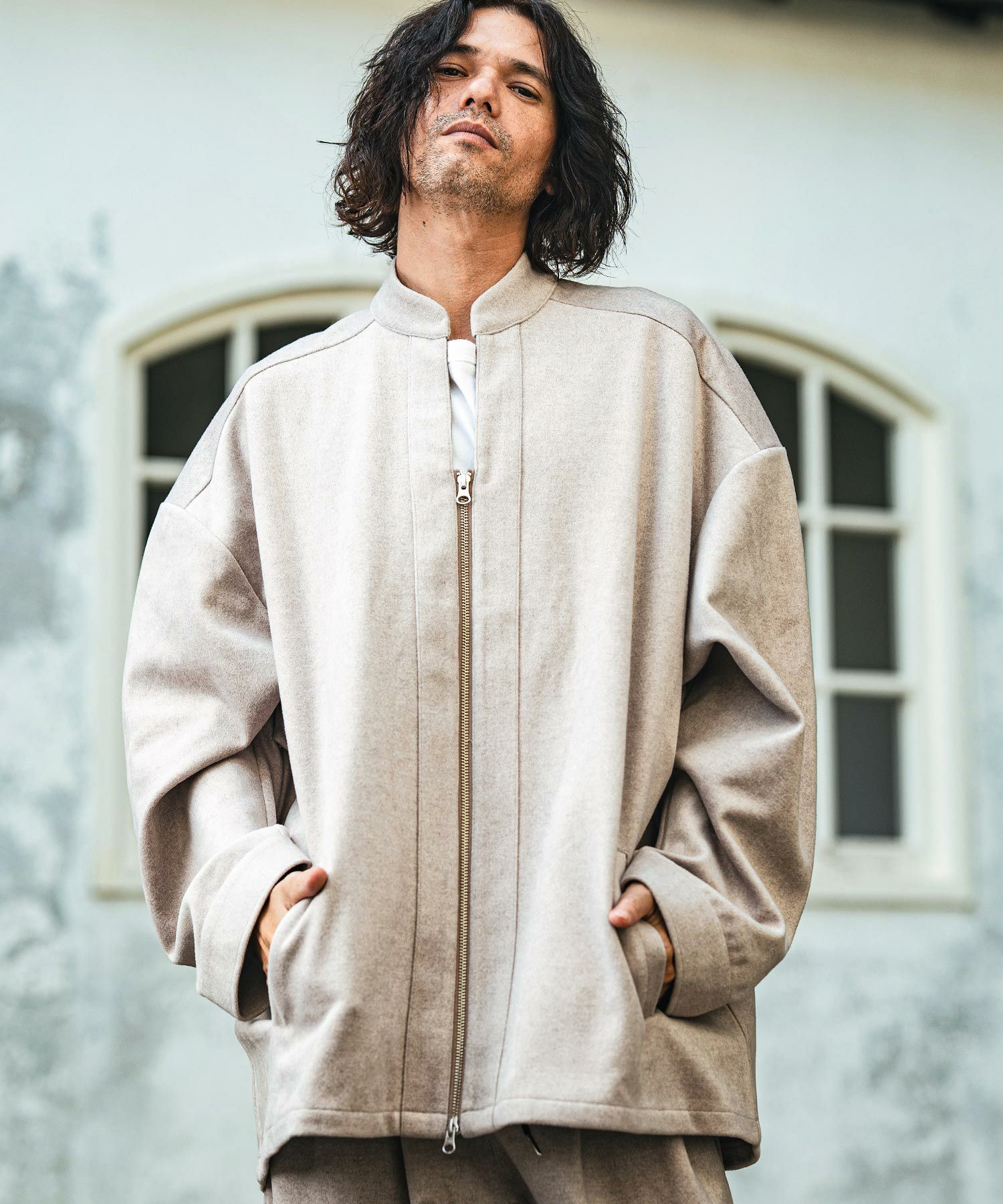 LGB アイボリー ジッパージャケット S 30%OFF【CAMBIO(カンビオ)】 Brushed Span Zipper & Skipper Shirt