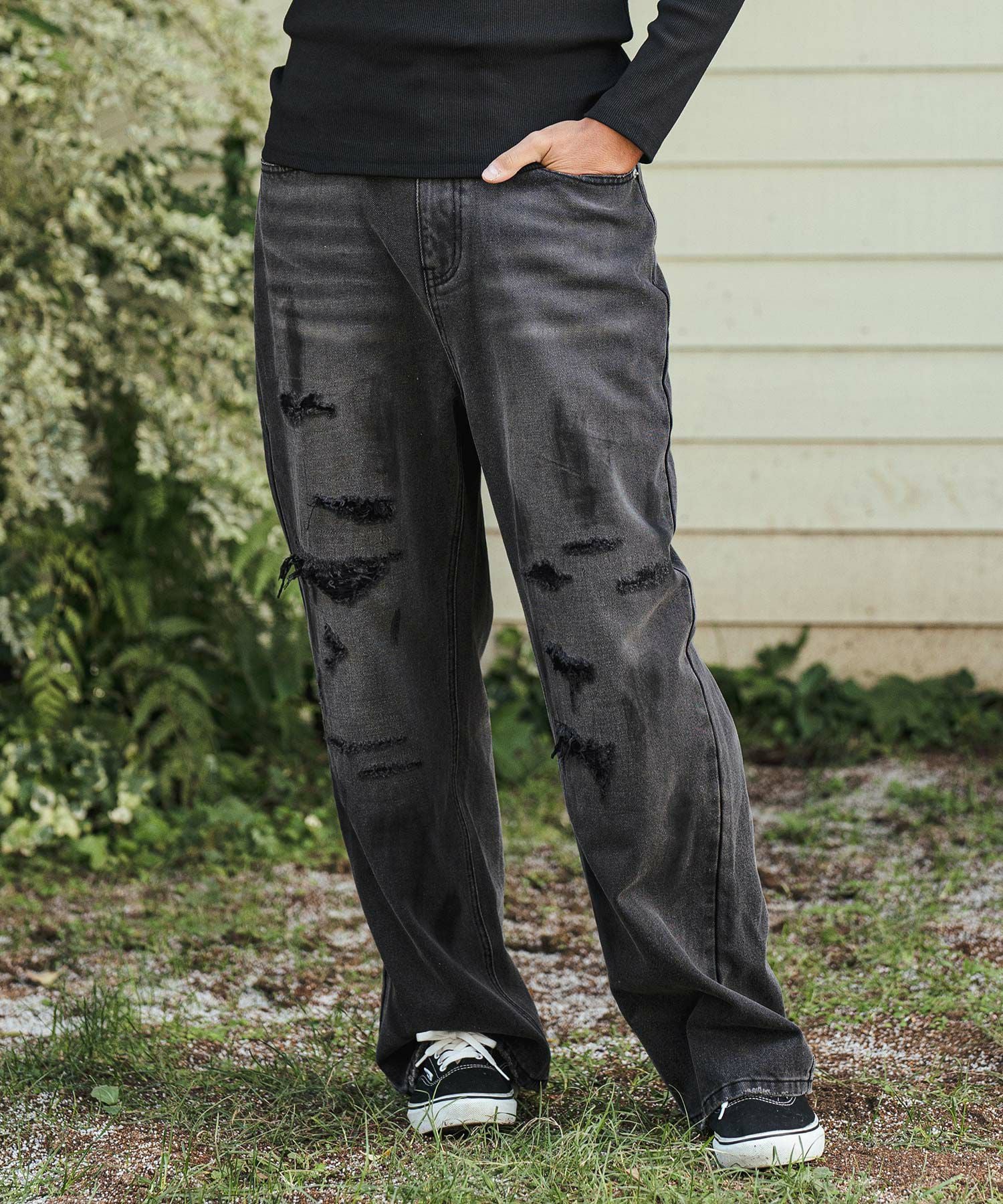 30%OFF【CAMBIO(カンビオ)】Relax Straight Distressed Denim Pants