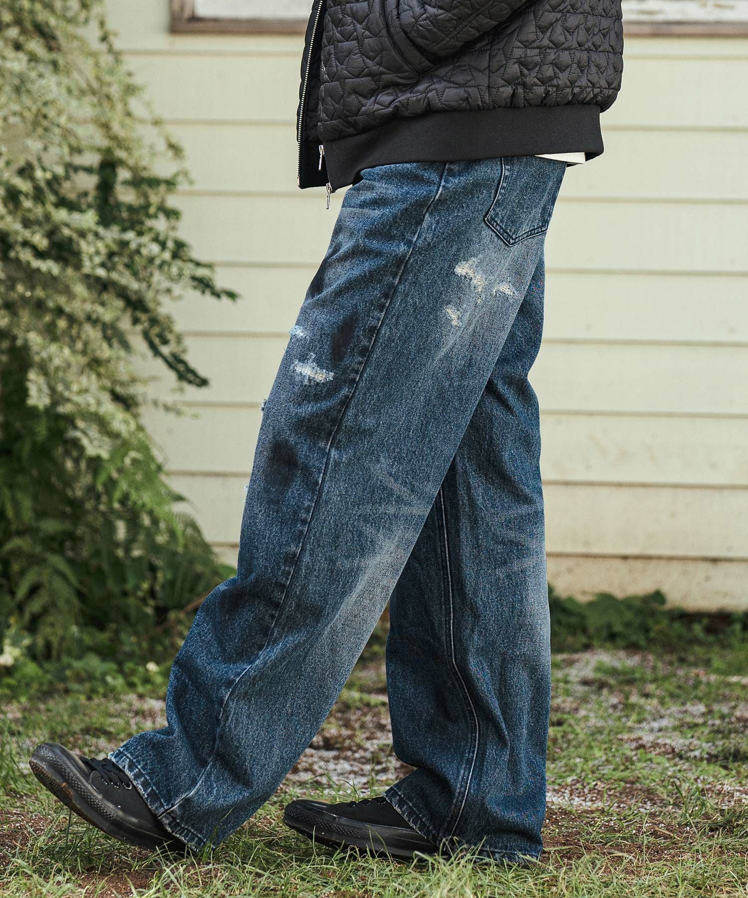 30%OFF【CAMBIO(カンビオ)】Relax Straight Distressed Denim Pants