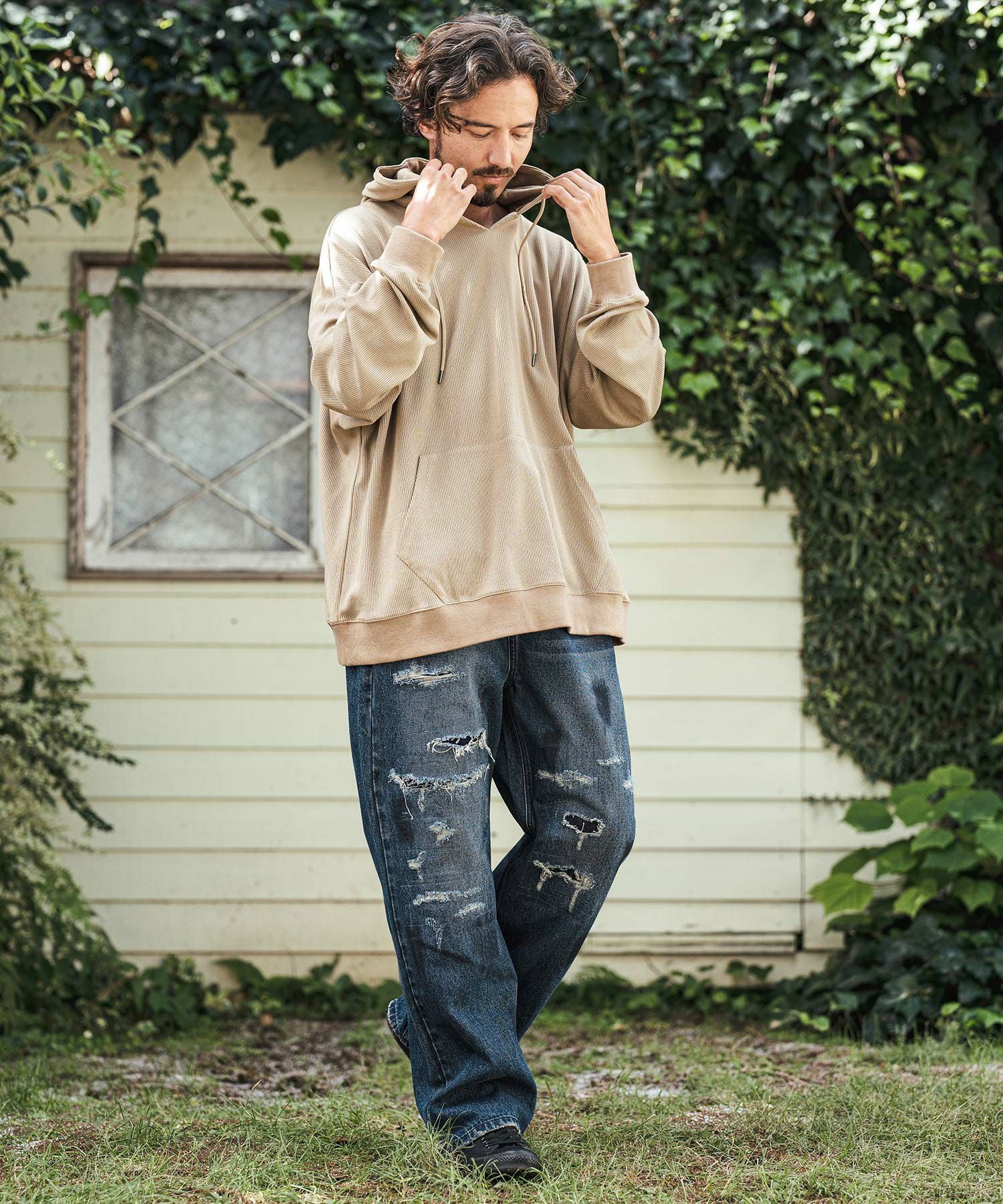  デニム ジーンズ 30%OFF【CAMBIO(カンビオ)】Relax Straight Distressed Denim Pants