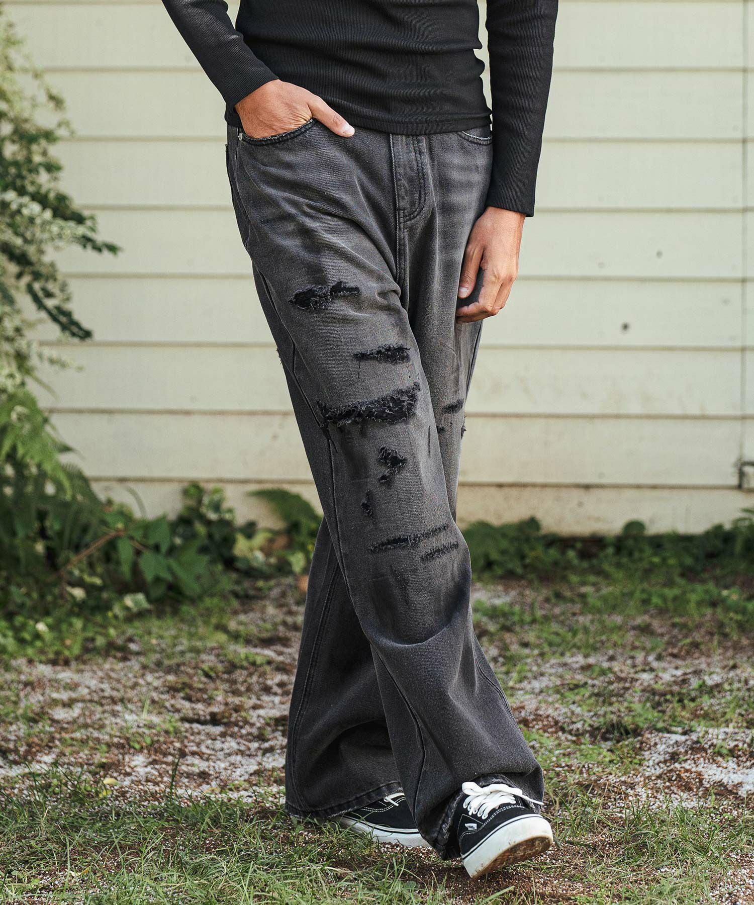 30%OFF【CAMBIO(カンビオ)】Relax Straight Distressed Denim Pants