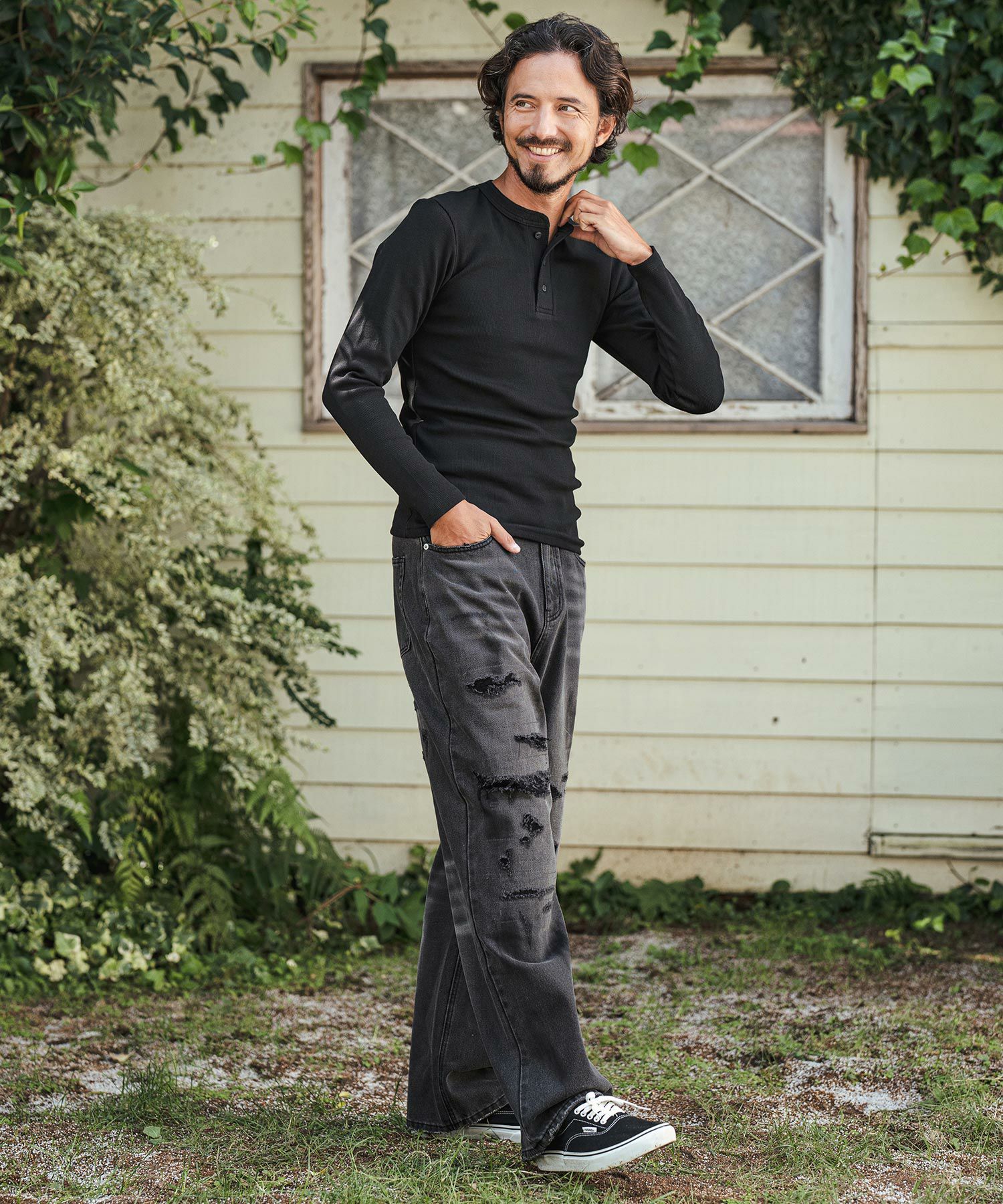 30%OFF【CAMBIO(カンビオ)】Relax Straight Distressed Denim Pants