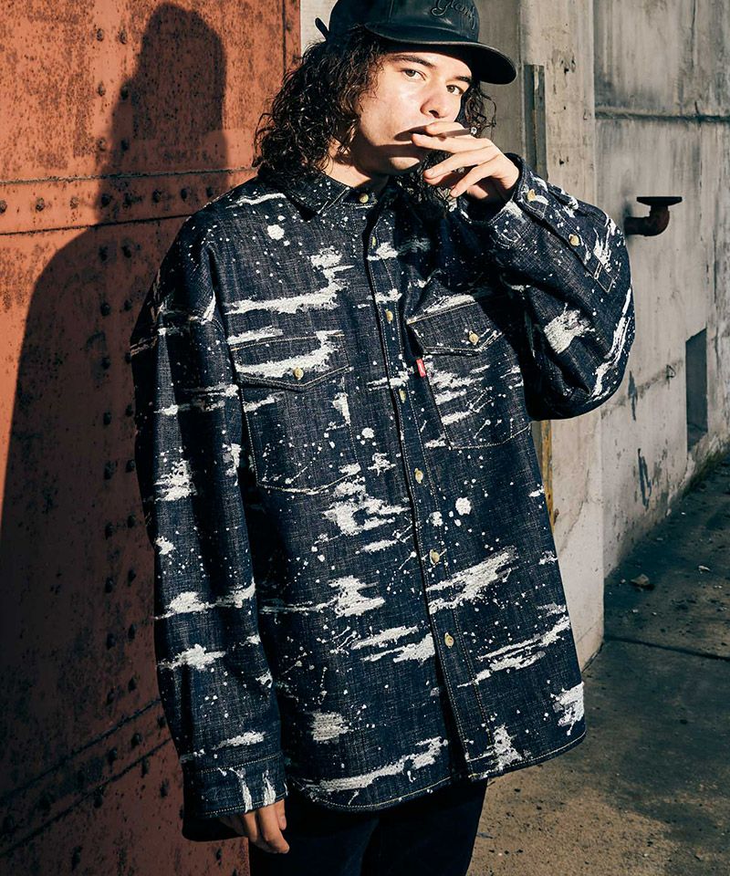 glamb(グラム)】Splash Jacquard Denim Shirt ジャガードデニムシャツ