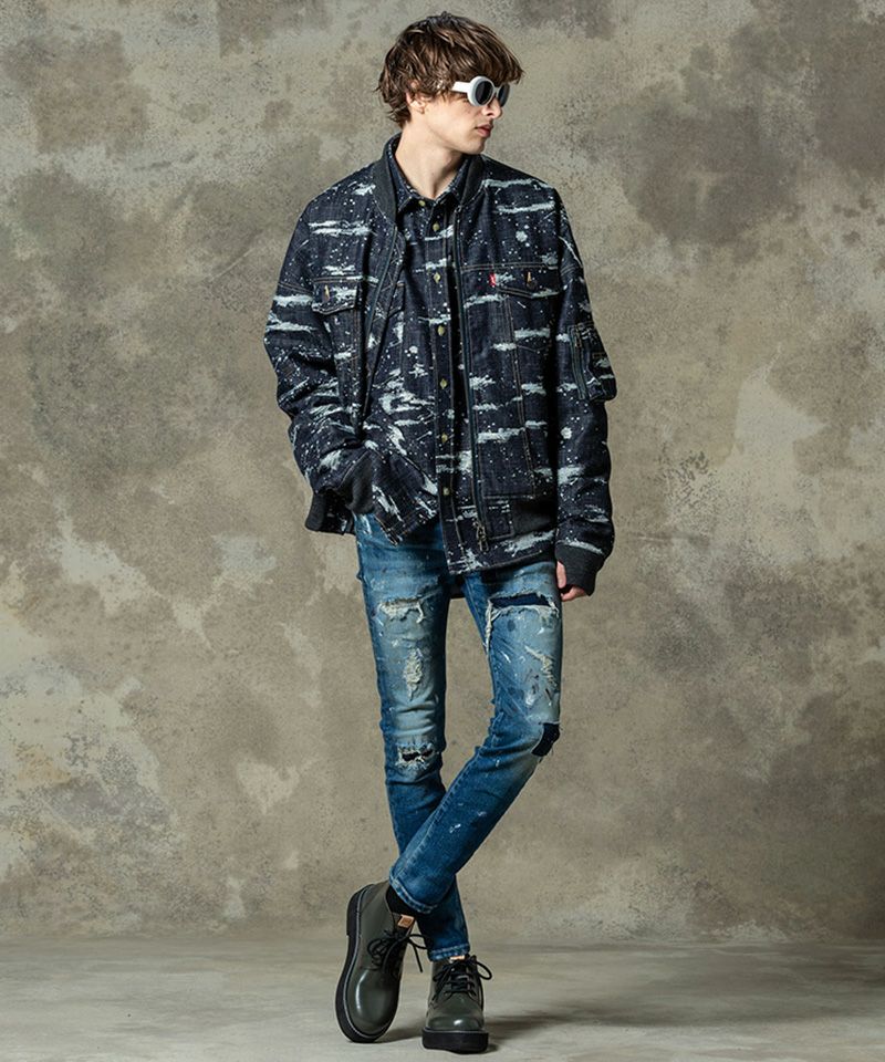 glamb(グラム)】Splash Jacquard Denim MA-1 スプラッシュジャガード