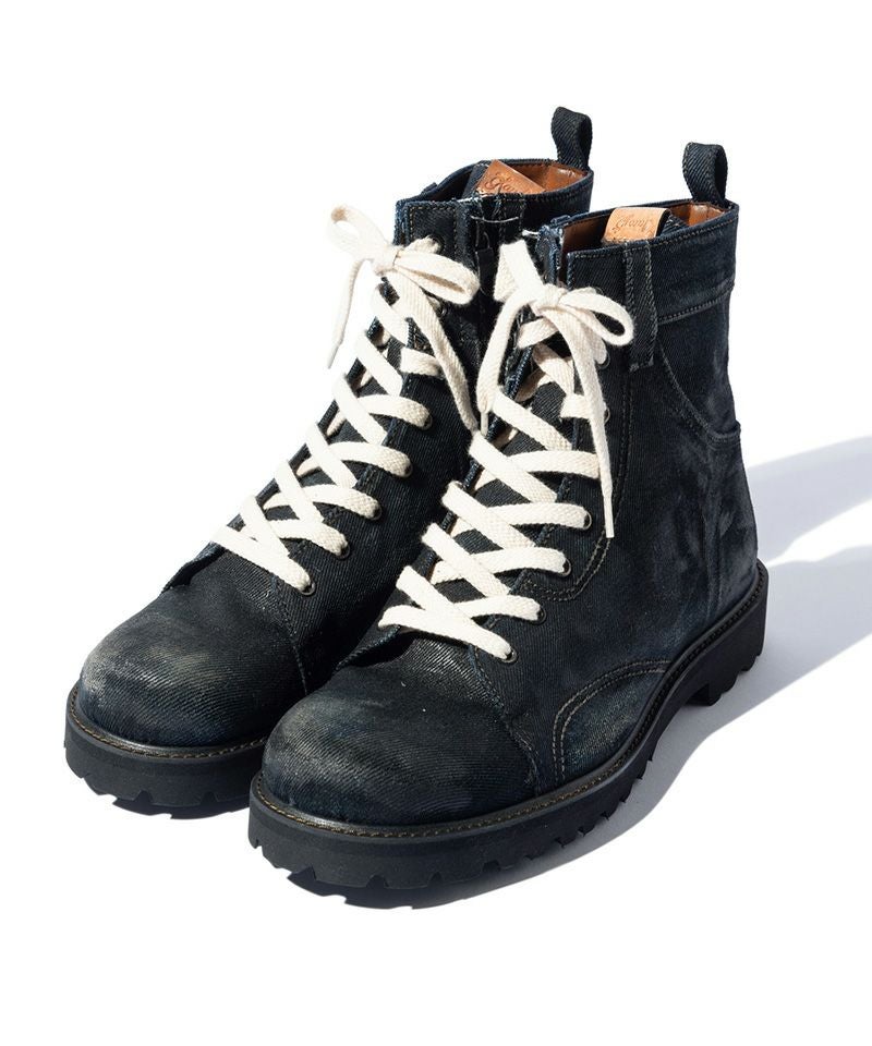 新品／26.5㎝、27㎝／グラム glamb／ヴィンテージ加工 デニムブーツ glamb(グラム)】Oiled Denim Boots オイルドデニムブーツ(GB0125-AC03
