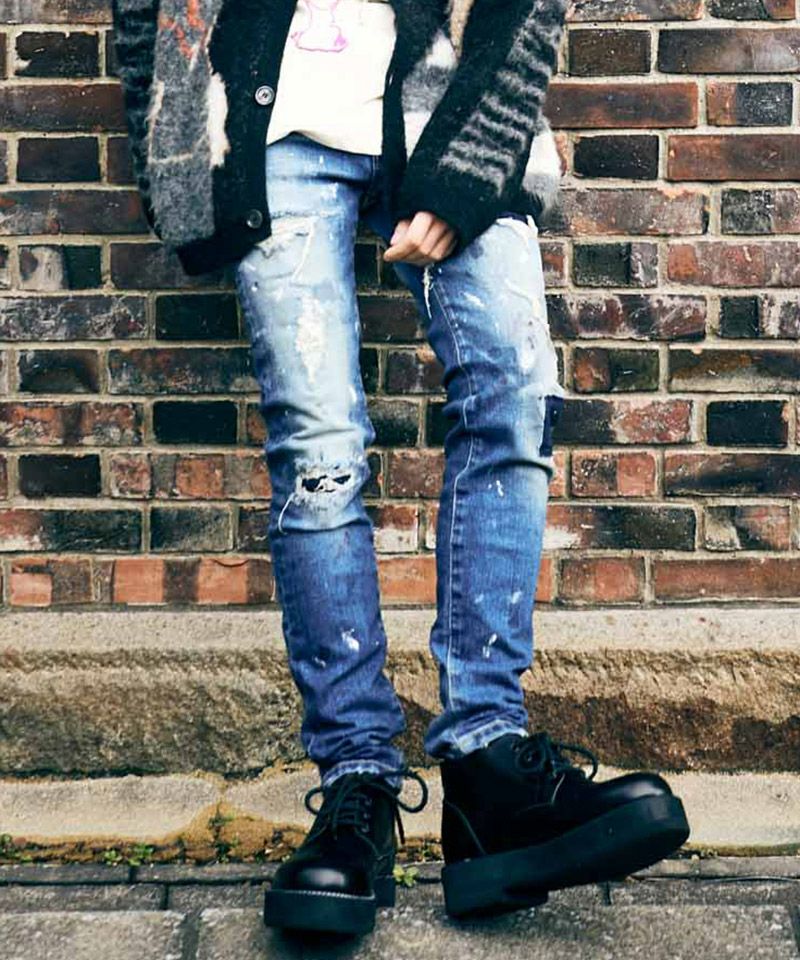 glamb グラム　ダークブルー スリムフィットストレッチデニム glamb(グラム)】Heavy Remake Stretch Denim ヘヴィリメイクストレッチ