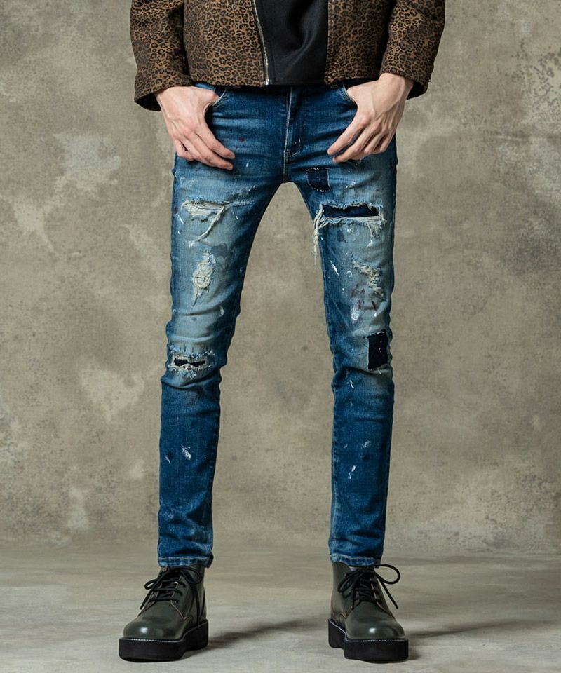 glamb グラム　ダークブルー スリムフィットストレッチデニム glamb(グラム)】Heavy Remake Stretch Denim ヘヴィリメイクストレッチ