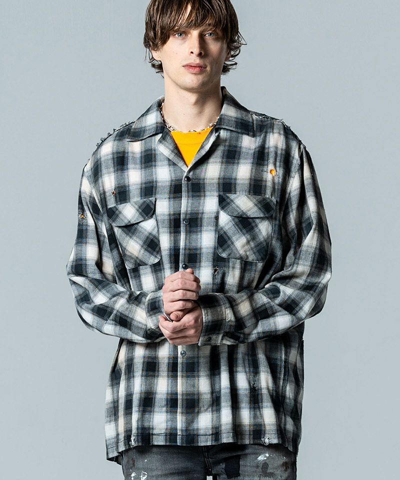 20%OFF【glamb(グラム)】Damage Check Shirt ダメージアンドパール