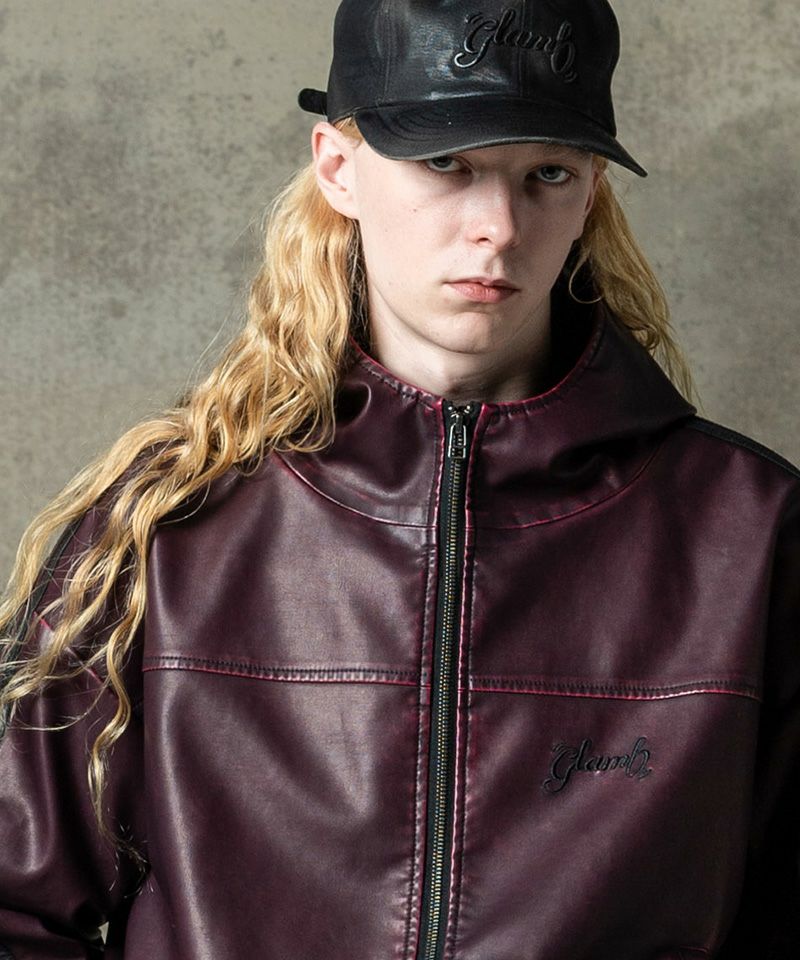glamb(グラム)】Synth Leather Hooded Track Jacket シンセレザー