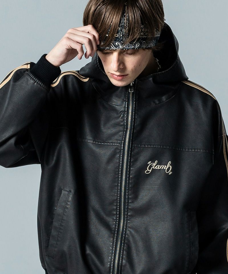 20%OFF【glamb(グラム)】Synth Leather Hooded Track Jacket シンセ