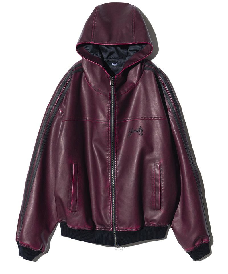 ジャケット・アウター glamb glamb(グラム)】Synth Leather Hooded Track Jacket シンセレザー