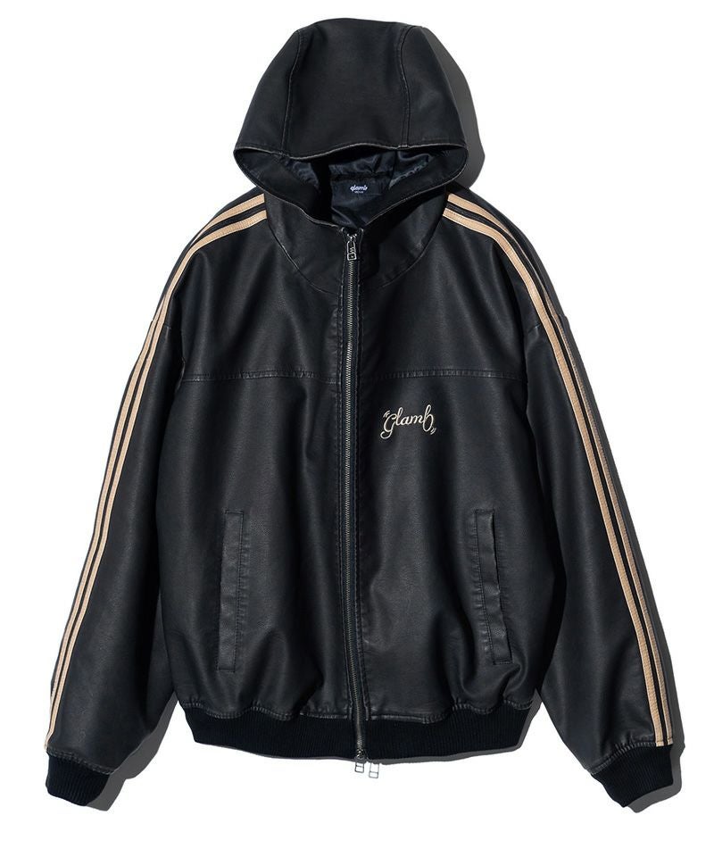 ジャケット・アウター glamb glamb(グラム)】Synth Leather Hooded Track Jacket シンセレザー