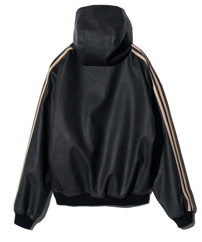 glamb(グラム)】Synth Leather Hooded Track Jacket シンセレザー