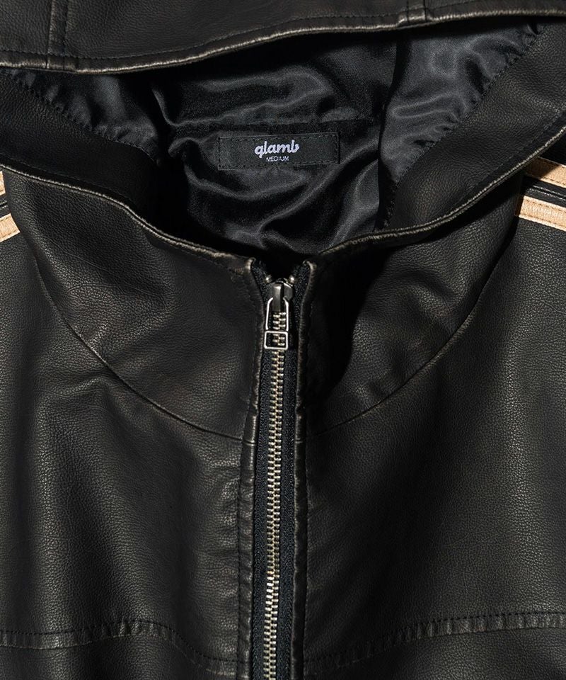 B*O様 00s y2k【glamb／グラム】シープスキン シングルライダースジ glamb(グラム)】Synth Leather Hooded Track Jacket シンセレザー